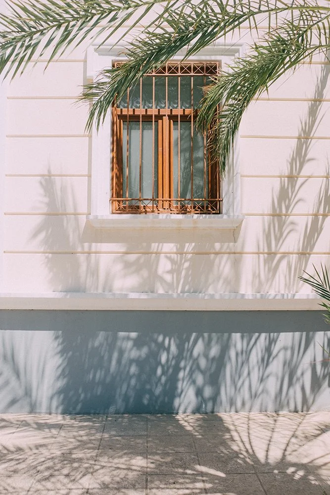 Sunshine in window with Palm trees in Rhodes Greece