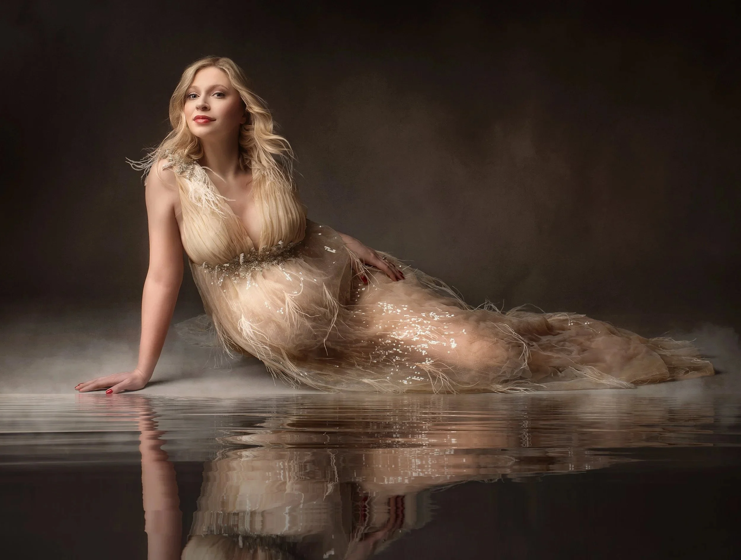 Studio maternity photography session in Marin County capturing beauty and glow of pregnancy. Stunning dresses included 