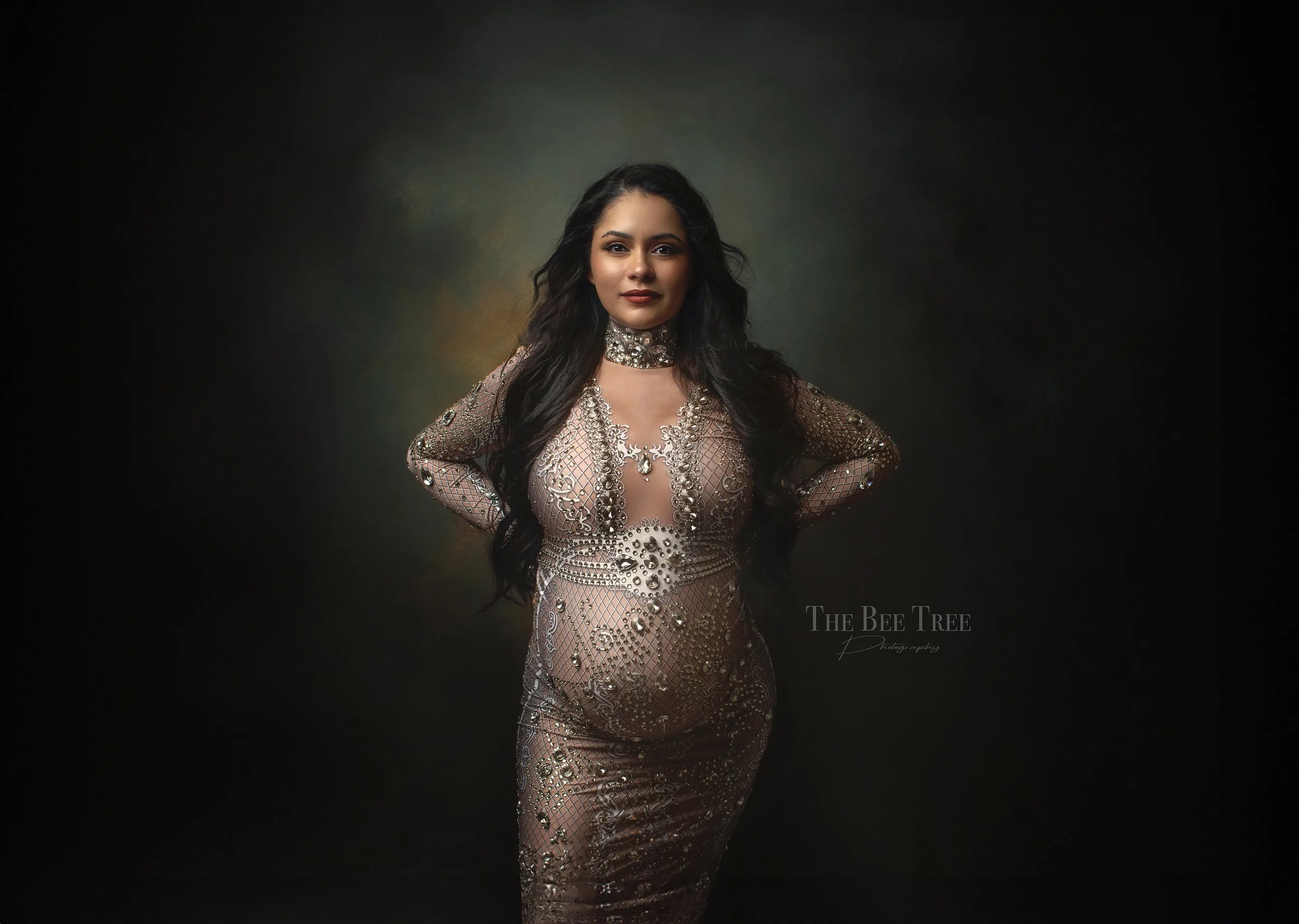 Bay Area Maternity Photoshoot including couture gown in fine art style in best Bay Area photography studio. 