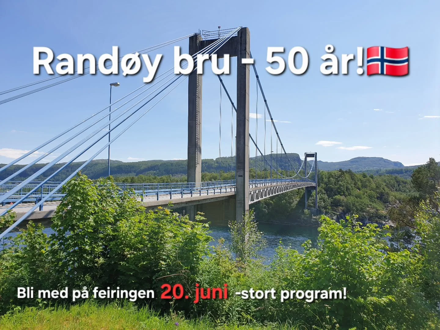 Bli med p&aring; folkefest for &aring; feire brua v&aring;r.🥳 Rand&oslash;y bru ble &aring;pnet i 1976 av Kong Olav V og fyller n&aring; 50 &aring;r.
Program:
10:15: Jubileumsbrunsj ved Rand&oslash;y Handel
10:30&ndash;11:30: Stintefiske p&aring; &O
