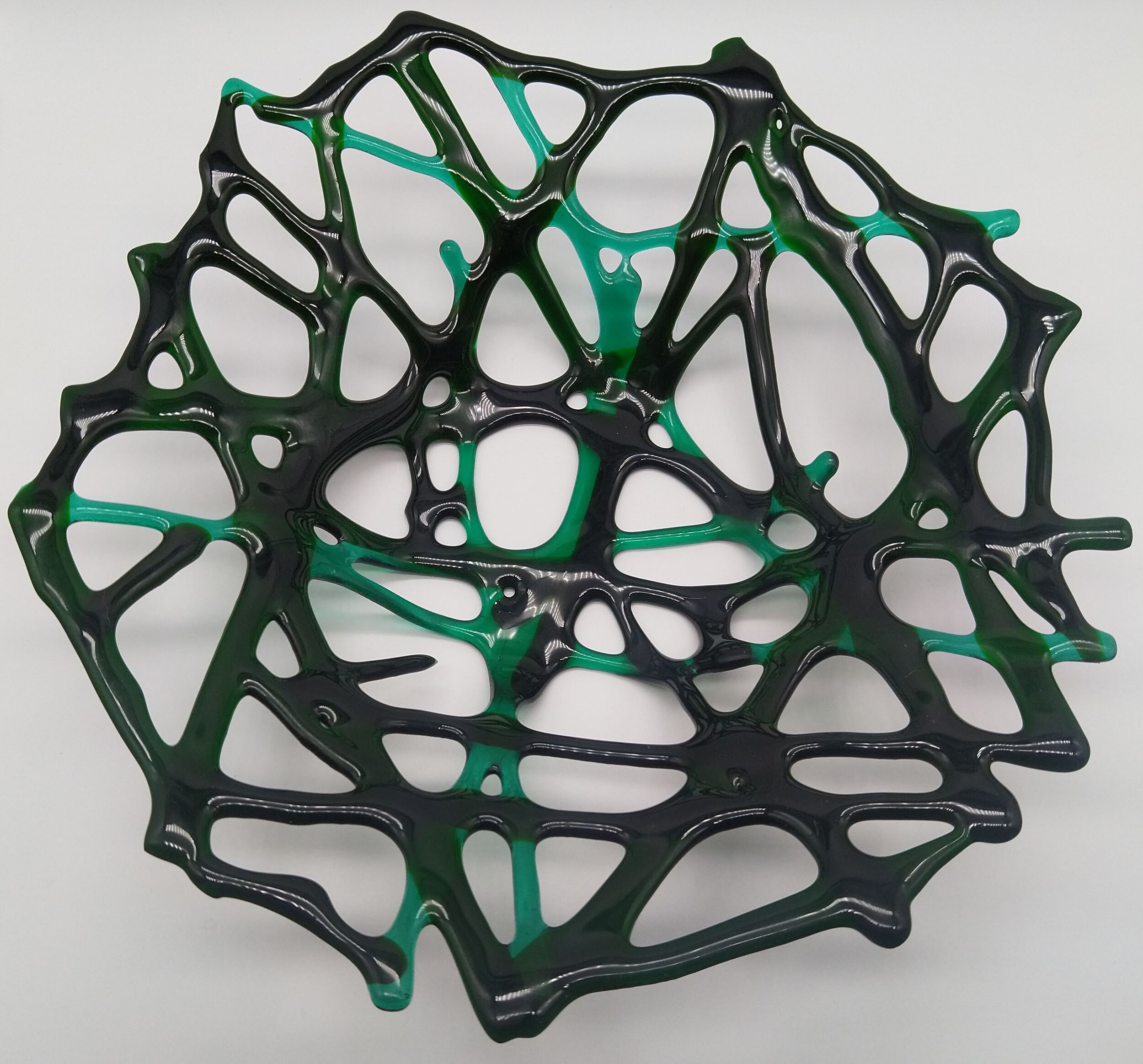 2 colour black and green spiderweb style bowl, unique design glass art, Coral bowl