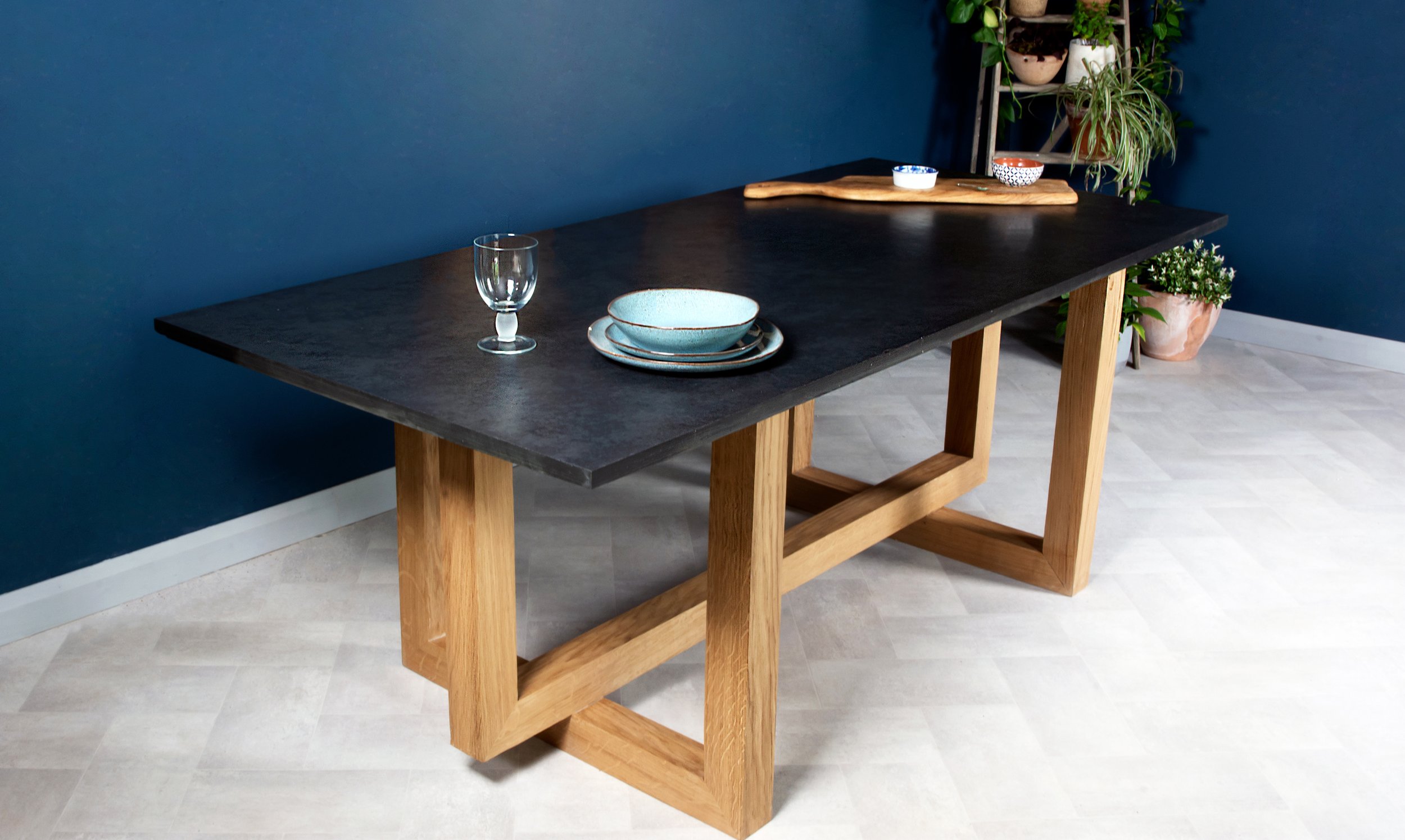 Petherwin country house stylish slate and oak kitchen and dining table