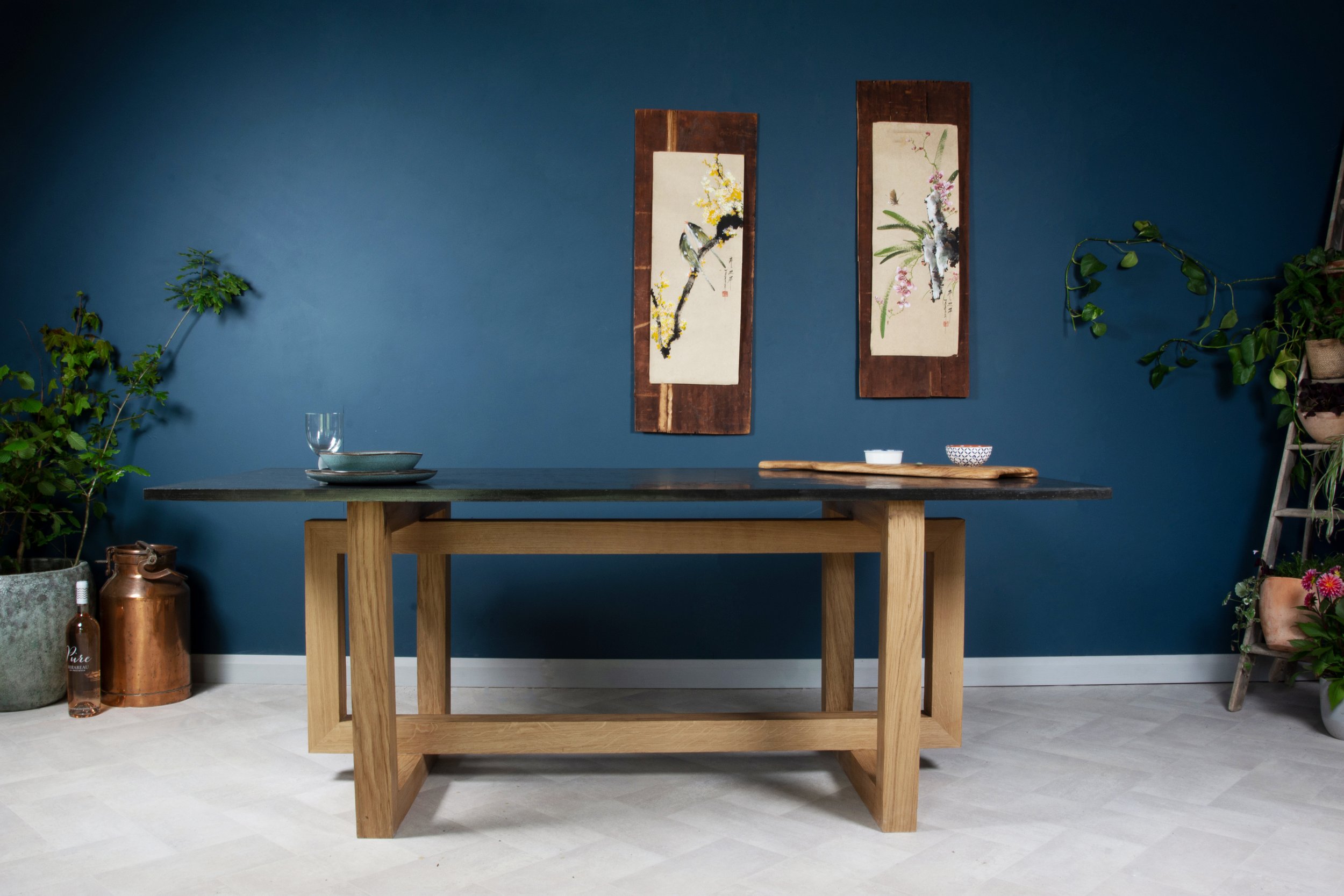 Petherwin country house stylish slate and oak kitchen and dining table