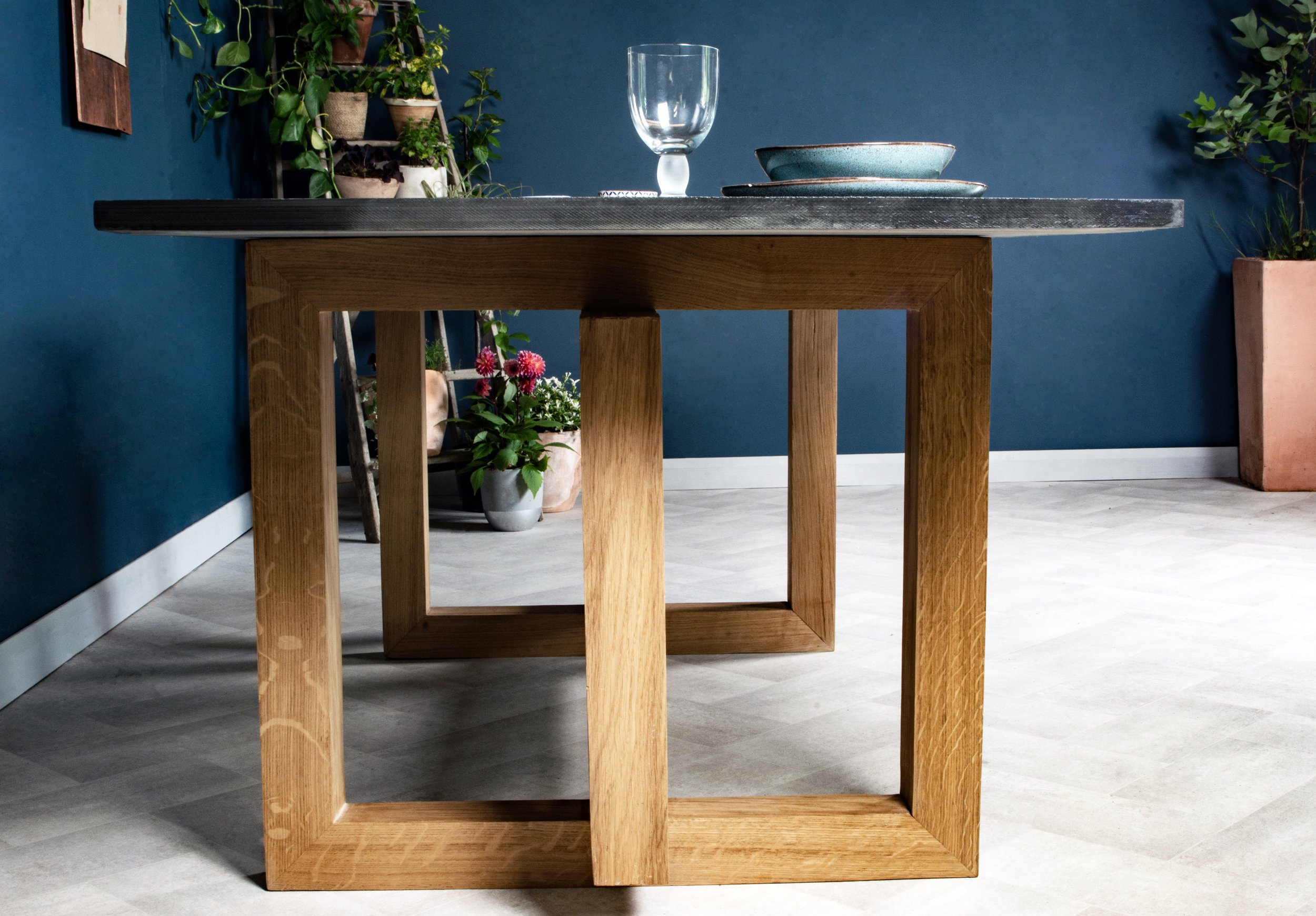 Petherwin country house stylish slate and oak kitchen and dining table