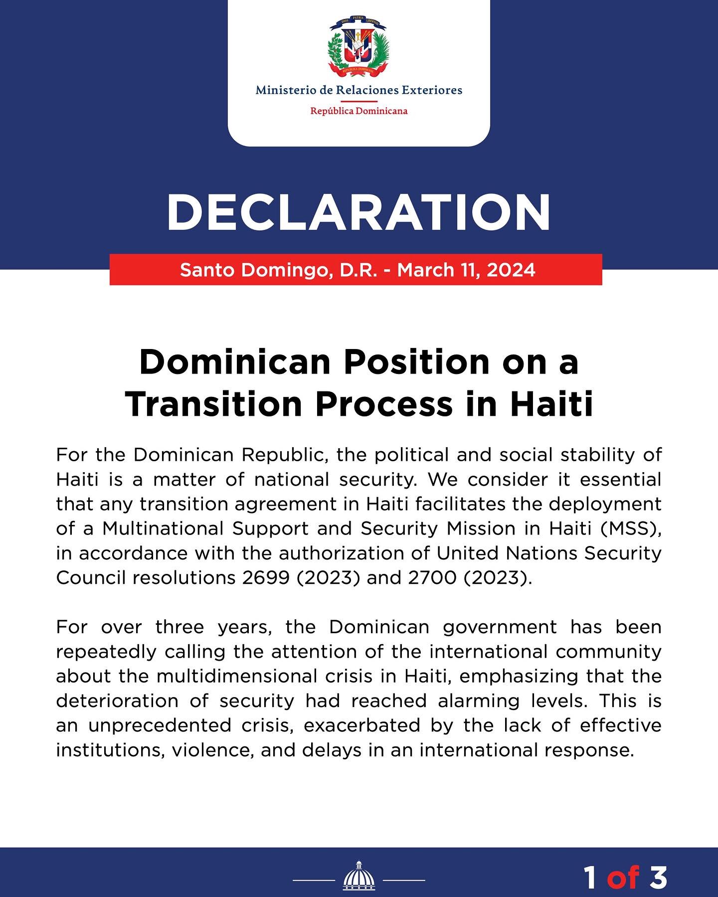 In the afternoon of Monday, March 11th, a High Level Meeting on Haiti was Held in Kingston, Jamaica, convened by the Caribbean Community (CARICOM). Several other countries have been invited to this meeting. The Dominican Government received an invita