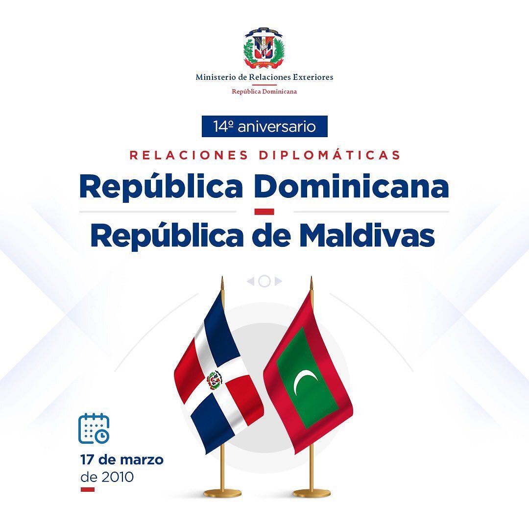 Dominican Republic and the Republic of Maldives celebrated on 17th March 2024, 14 years of diplomatic relations. We reaffirm our commitment to continue developping the bonds of friendship between our nations through the strenghtening of our bilateral