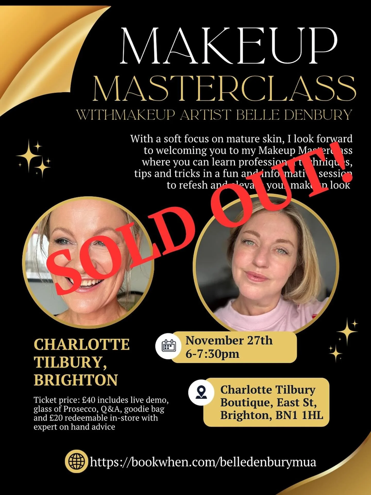 Can&rsquo;t believe I&rsquo;m saying this, but the Charlotte Tilbury X Belle Denbury masterclass @ctbrightonboutique on Thursday 27th November is now sold out! 

Thank you to each and every one of you that have purchased tickets, I&rsquo;m so excited