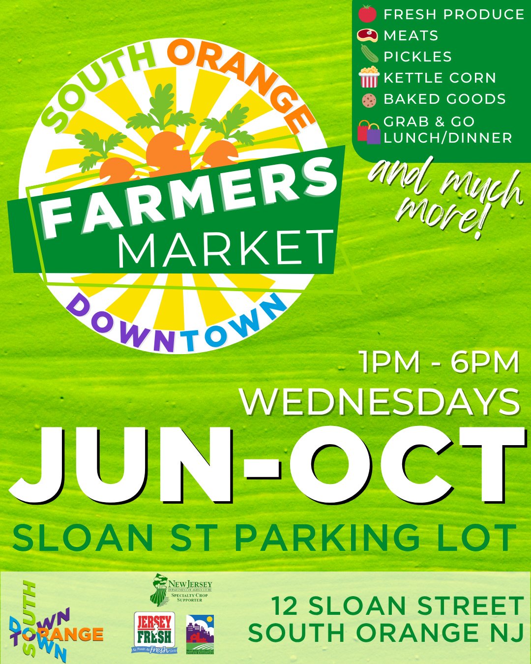 🎉 The South Orange Downtown Farmers Market is open TODAY, Wednesday, June 18! 🎉 Stop by from 1&ndash;6PM in the Sloan St Parking Lot for loads of fresh produce, treats, and fun 🍅⁠
⁠
🛍️ Shop from returning vendor favorites and discover exciting ne