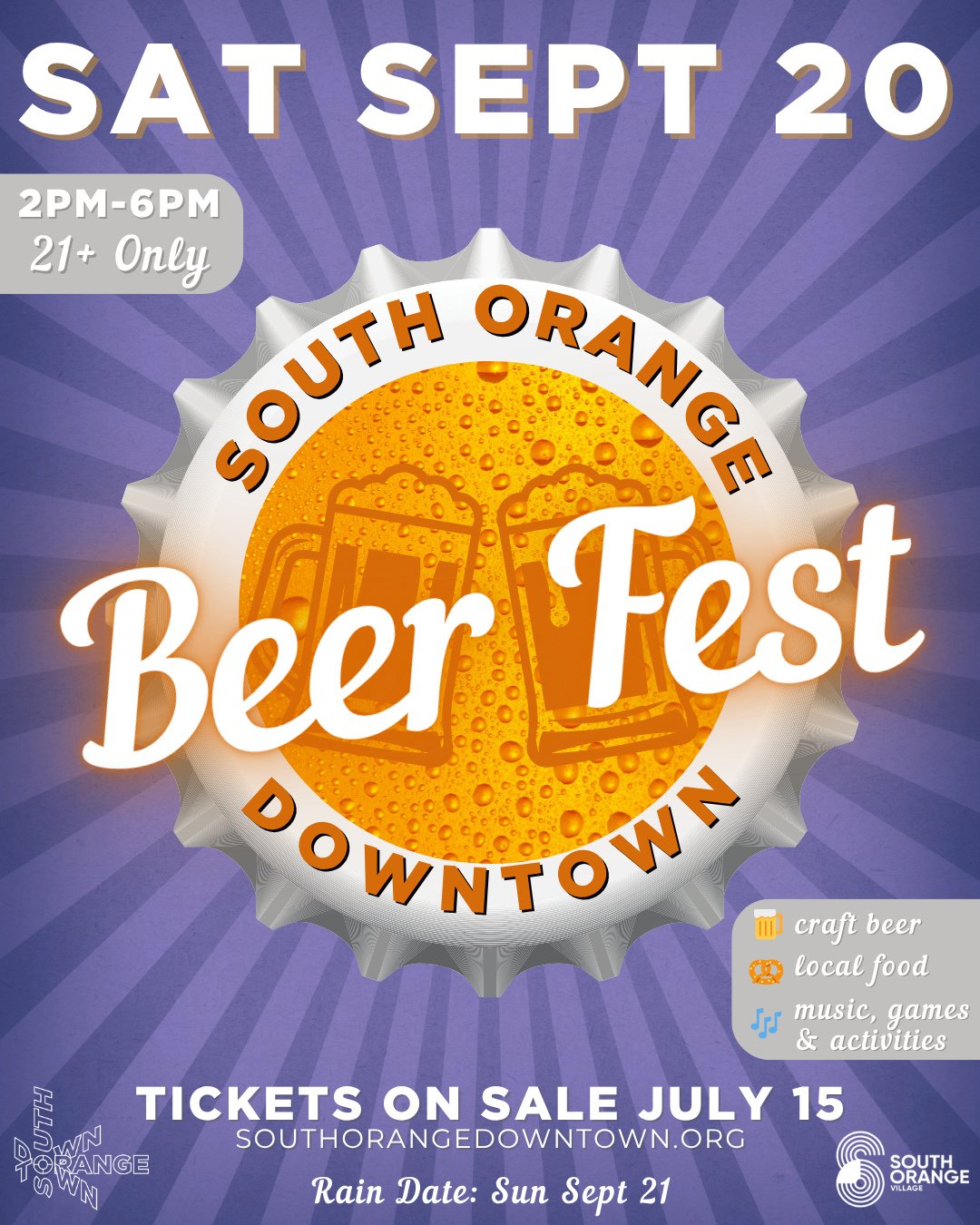 🍻 South Orange Downtown Beer Fest is BACK 9/20 🎟️ TICKET INFO ⬇️⁠
⁠
🎟️ PRESALE TICKETS go on sale July 15, Grab yours early!⁠
⁠
💬 Want early access? Comment &ldquo;BEER&rdquo; below and we&rsquo;ll send you the ticket link the moment it&rsquo;s l