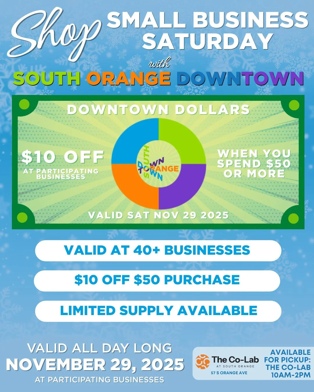 💸 Today&rsquo;s the day! Downtown Dollars are here for Small Business Saturday, Nov 29th!⁠
⁠
Spend $50 at participating businesses and get $10 off your purchase. Over 40 local businesses are participating 🛍️⁠
⁠
Pick up your Downtown Dollars at The 