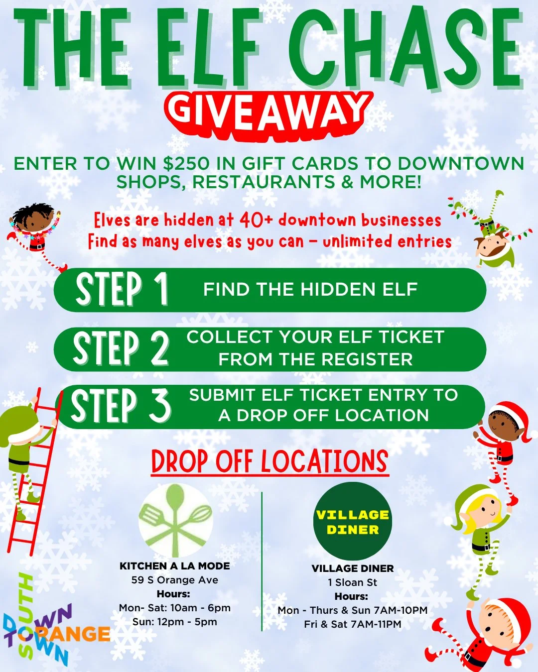 ✨ Just a few days left to join the Elf Chase Giveaway ✨⁠
⁠
Find the ELF hidden at 40+ Downtown businesses, collect your ticket, and drop it off for a chance to win $250 in gift cards to your favorite local shops, restaurants, and more.⁠
⁠
📍 Drop off