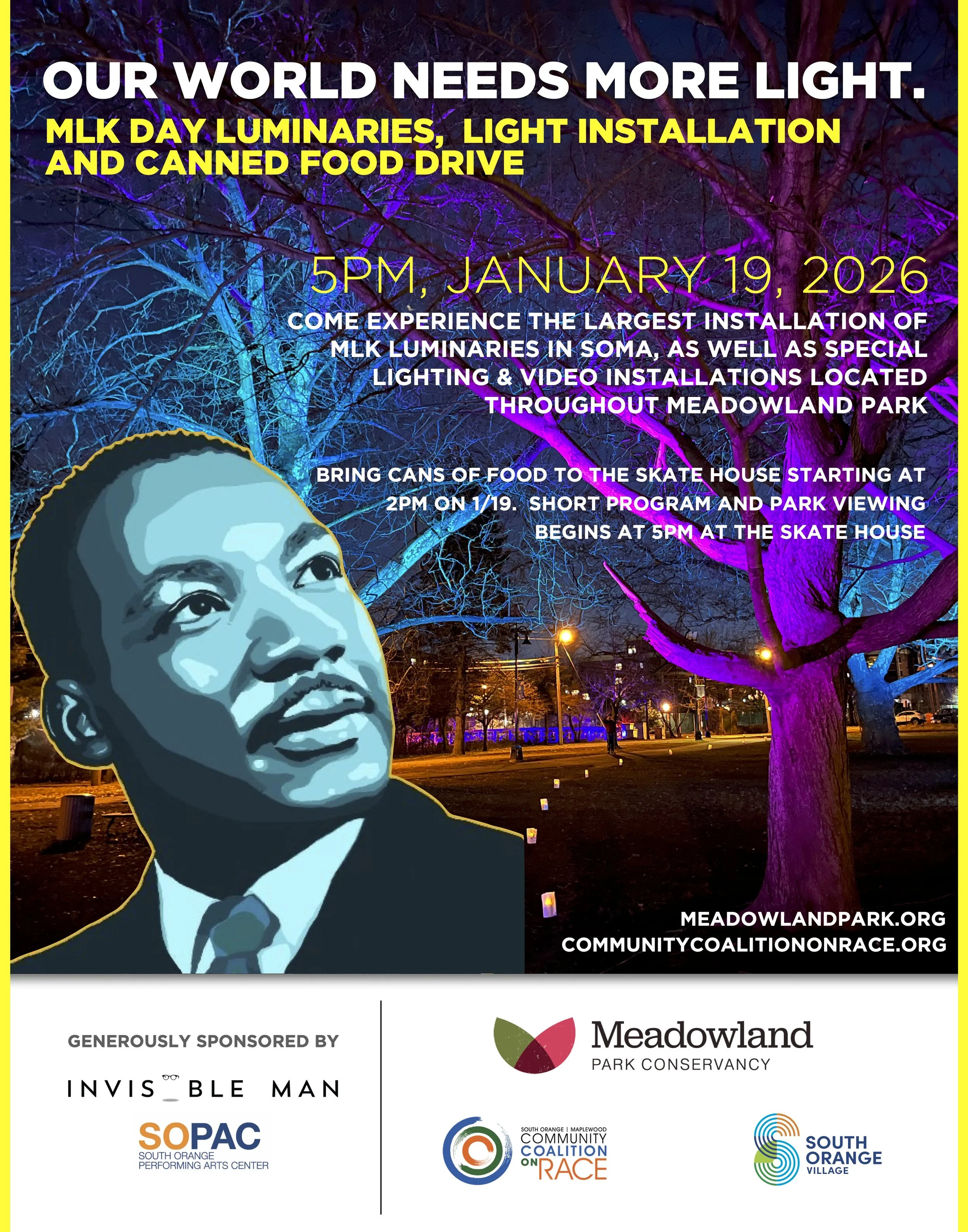MLK DAY LUMINARIES, LIGHT INSTALLATION &amp; CANNED FOOD DRIVE