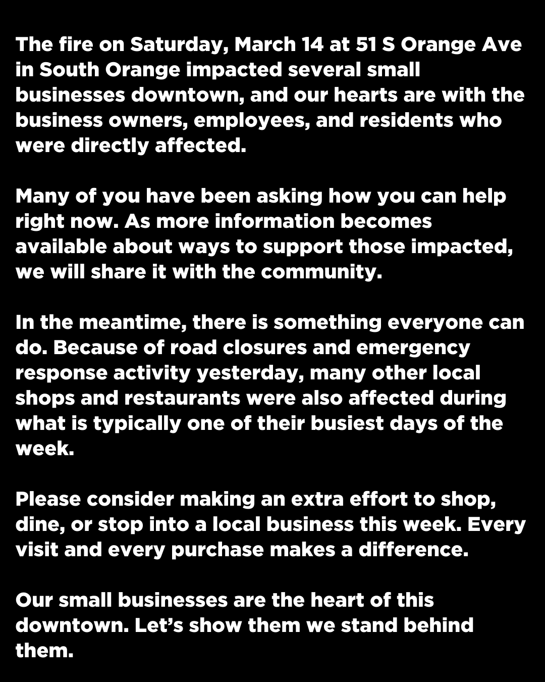 Fire Impacts local businesses in downtown south orange