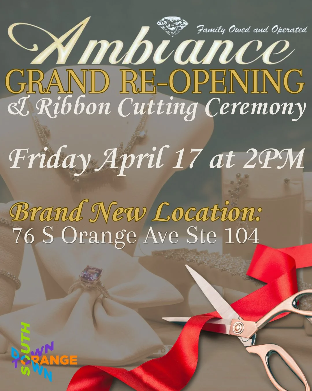 After facing unexpected challenges from the fire last month, Ambiance is opening its doors once again in a beautiful new space at 76 S Orange Ave Suite 104. Join us as we celebrate their grand reopening and ribbon cutting ceremony on Friday, April 17