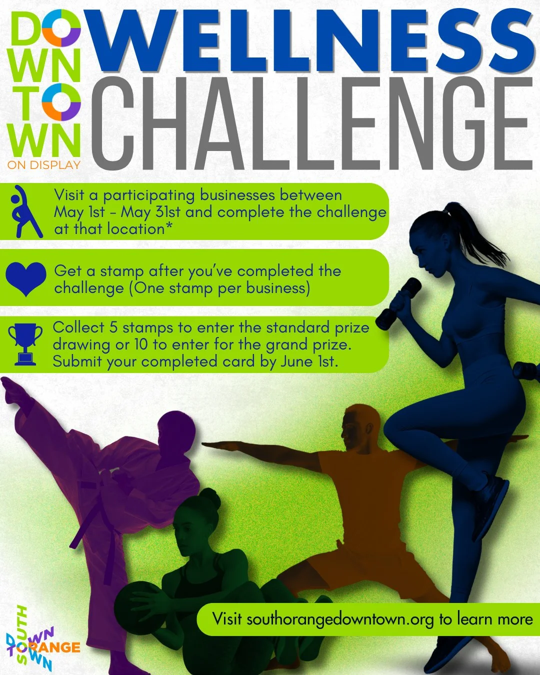 🏋️&zwj;♂️ The Downtown Wellness Challenge is underway through May 31!⁠
There&rsquo;s still plenty of time to explore local wellness spots, try something new, and earn stamps for a chance to win prizes 🏆️⁠
⁠
🌟 HOW IT WORKS⁠
&bull; Grab a challenge 