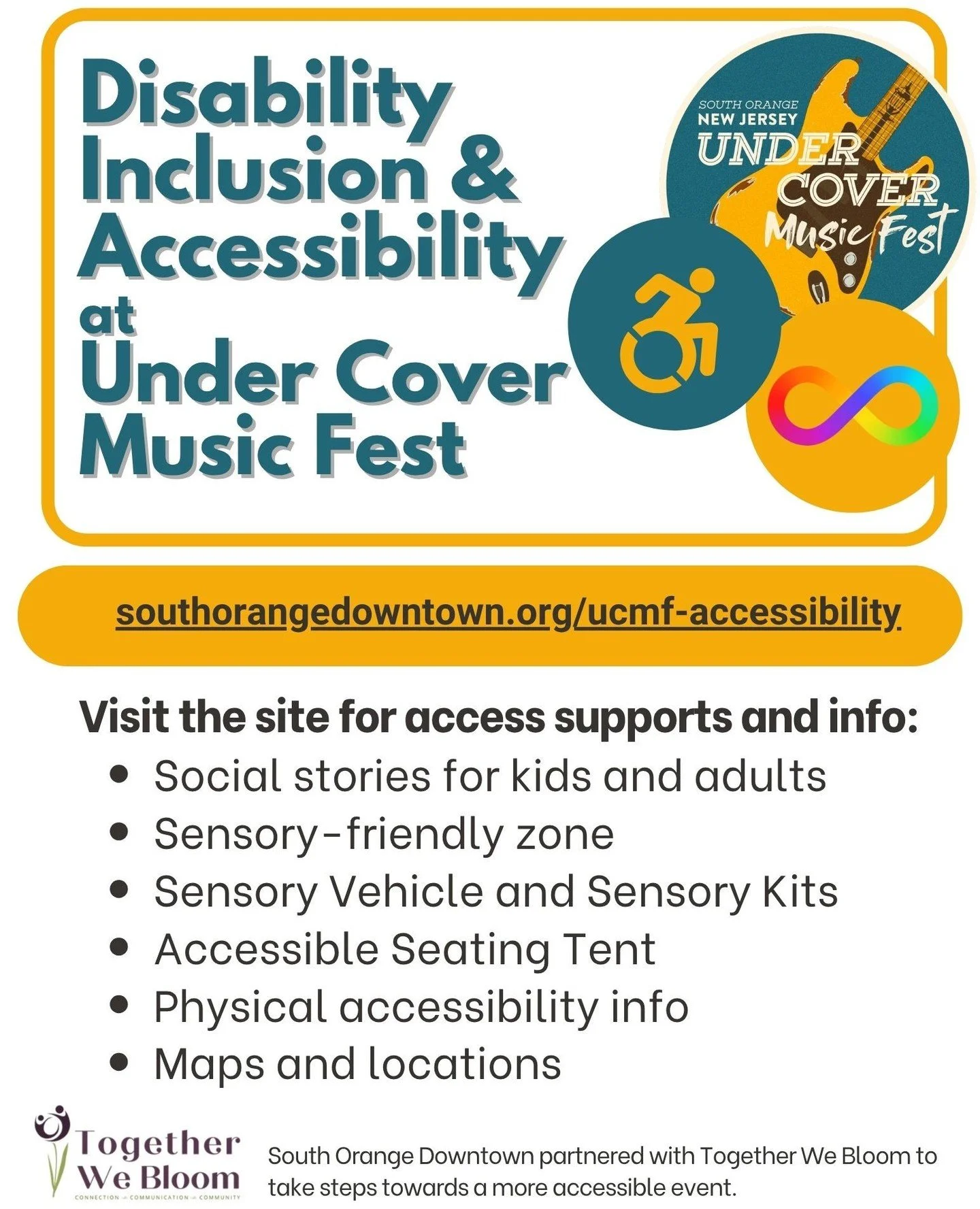 South Orange Downtown, South Orange Village and local non-profit Together We Bloom have once again partnered to prioritize and strengthen disability inclusion and accessibility at this year&rsquo;s Under Cover Music Festival. ⁠
⁠
Visit our accessibil