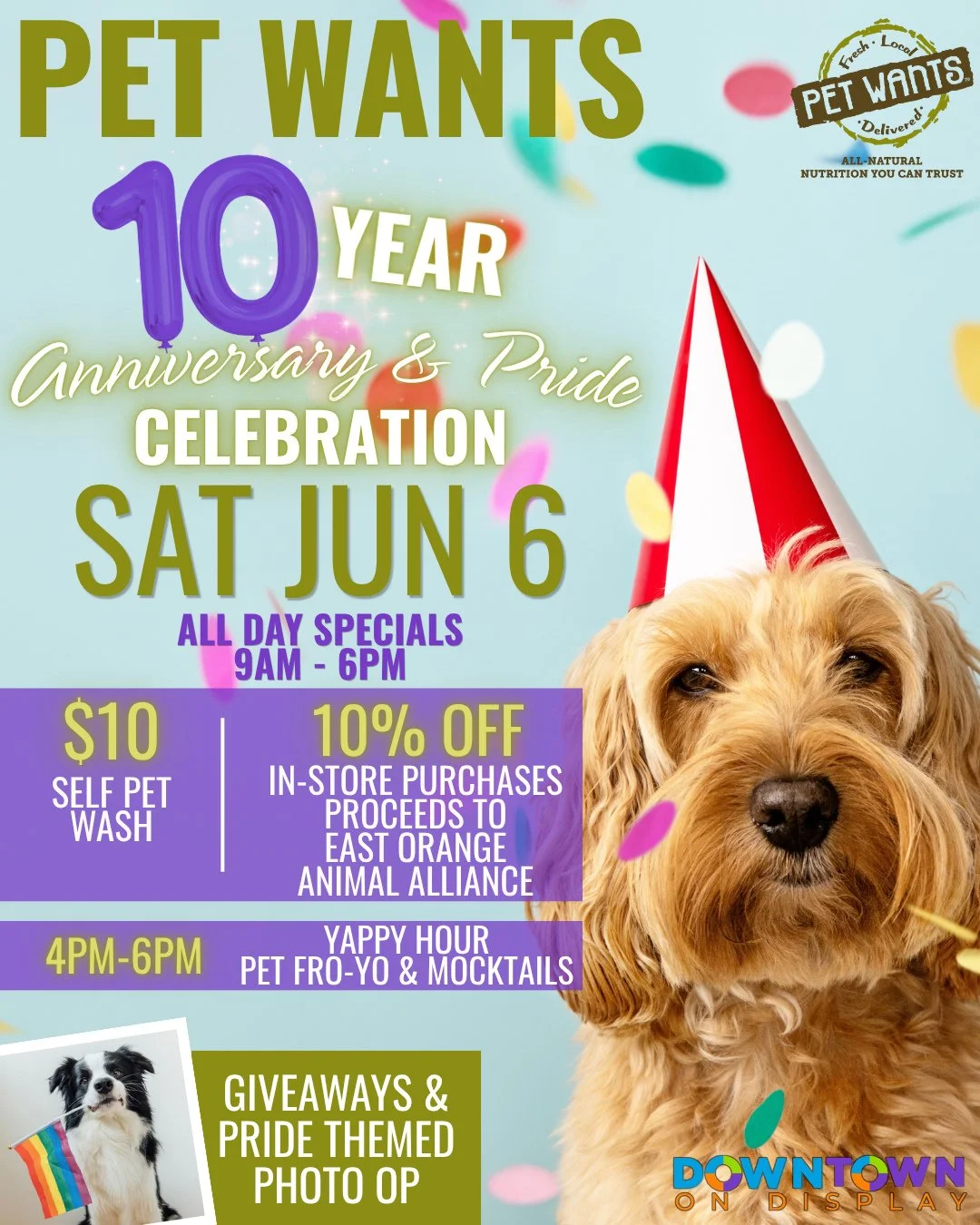 🐾🎉 Pet Wants is celebrating 10 amazing years in South Orange 🎉🐾⁠
⁠
Join owners Jack &amp; Jonathan at 63 S Orange Ave for a special Anniversary &amp; Pride Celebration on Saturday, June 6 and celebrate a decade of happy pets, community love, and 