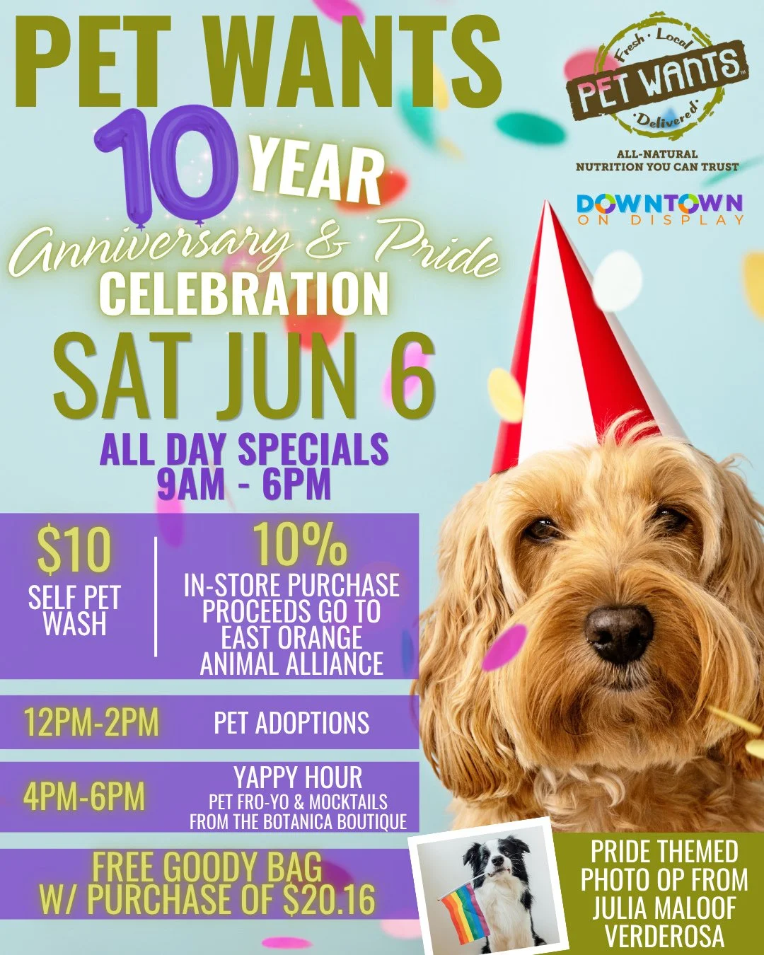🐾🎉 Pet Wants is celebrating 10 amazing years in South Orange 🎉🐾⁠
⁠
Join owners Jack &amp; Jonathan at 63 S Orange Ave for a special Anniversary &amp; Pride Celebration this Saturday, June 6 and celebrate a decade of happy pets, community love, an