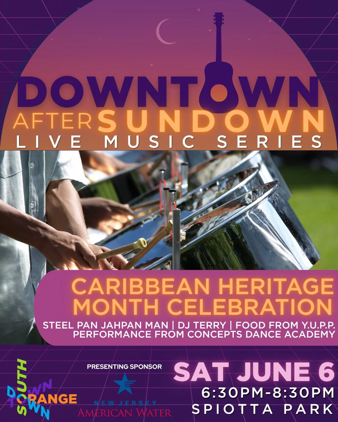 🌴 Kick off this season of Downtown After Sundown with a special Caribbean Heritage Month Celebration today, Sat Jun 6 from 6:30PM - 8:30PM!⁠
⁠
Enjoy steel pan music from Jahpan Man, DJ Terry, a performance by Concepts Dance Academy, and food availab