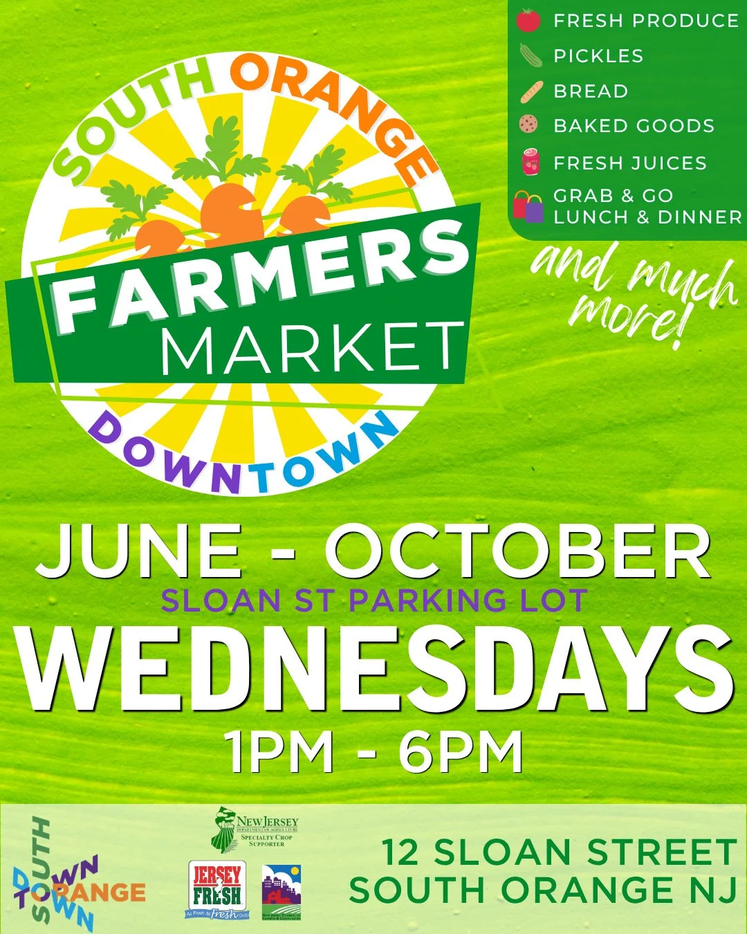 ⁠
This Wednesday, June 10, visit the South Orange Farmers Market from 1PM to 6PM in the Sloan Street Parking Lot (12 Sloan Street) for fresh produce, baked goods, breads, pickles, cold pressed juices, grab and go meals, and more 🌽🥖🧀🥒🧃⁠
⁠
⚽ SPECI