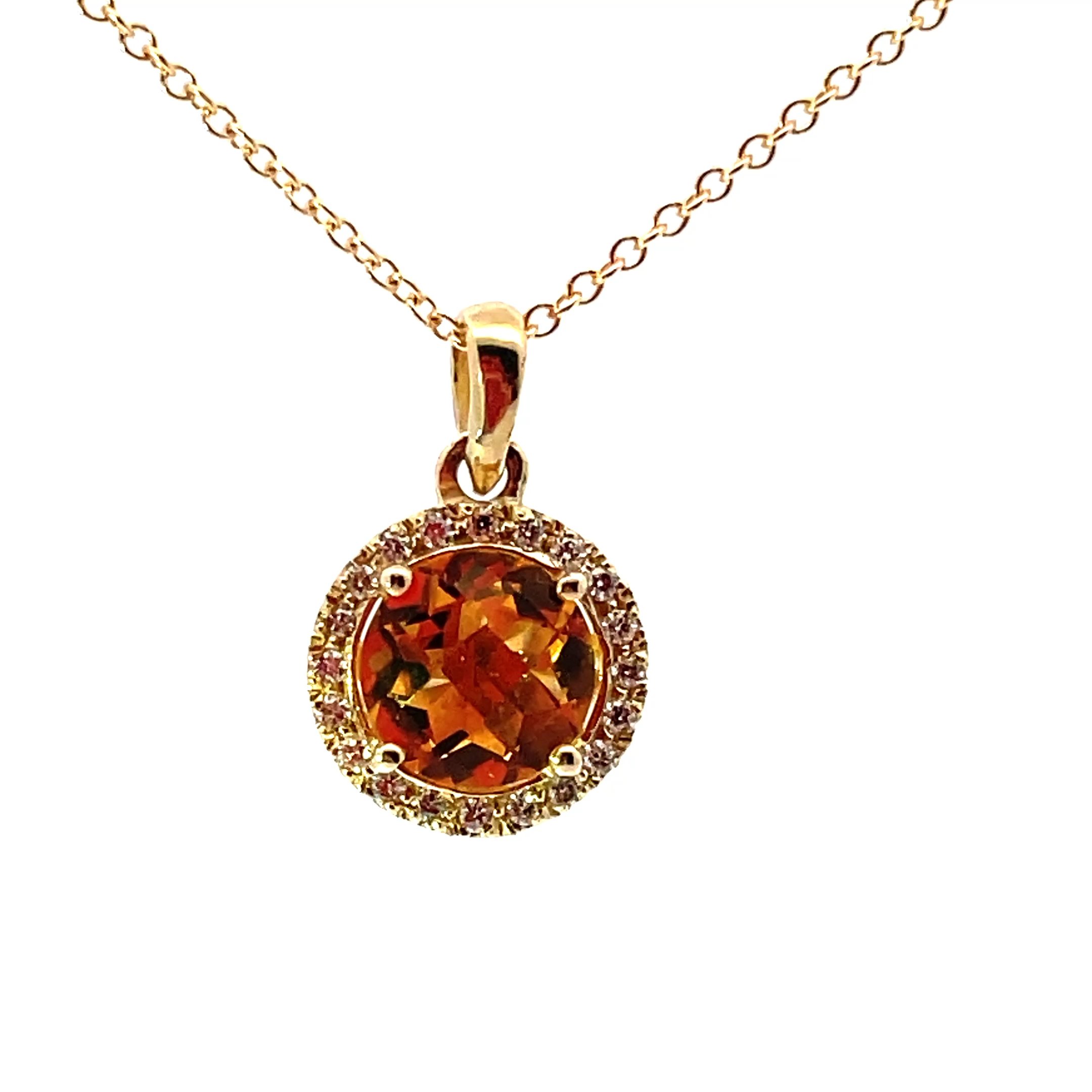 14K Yellow Gold Citrine and Diamond Pendant