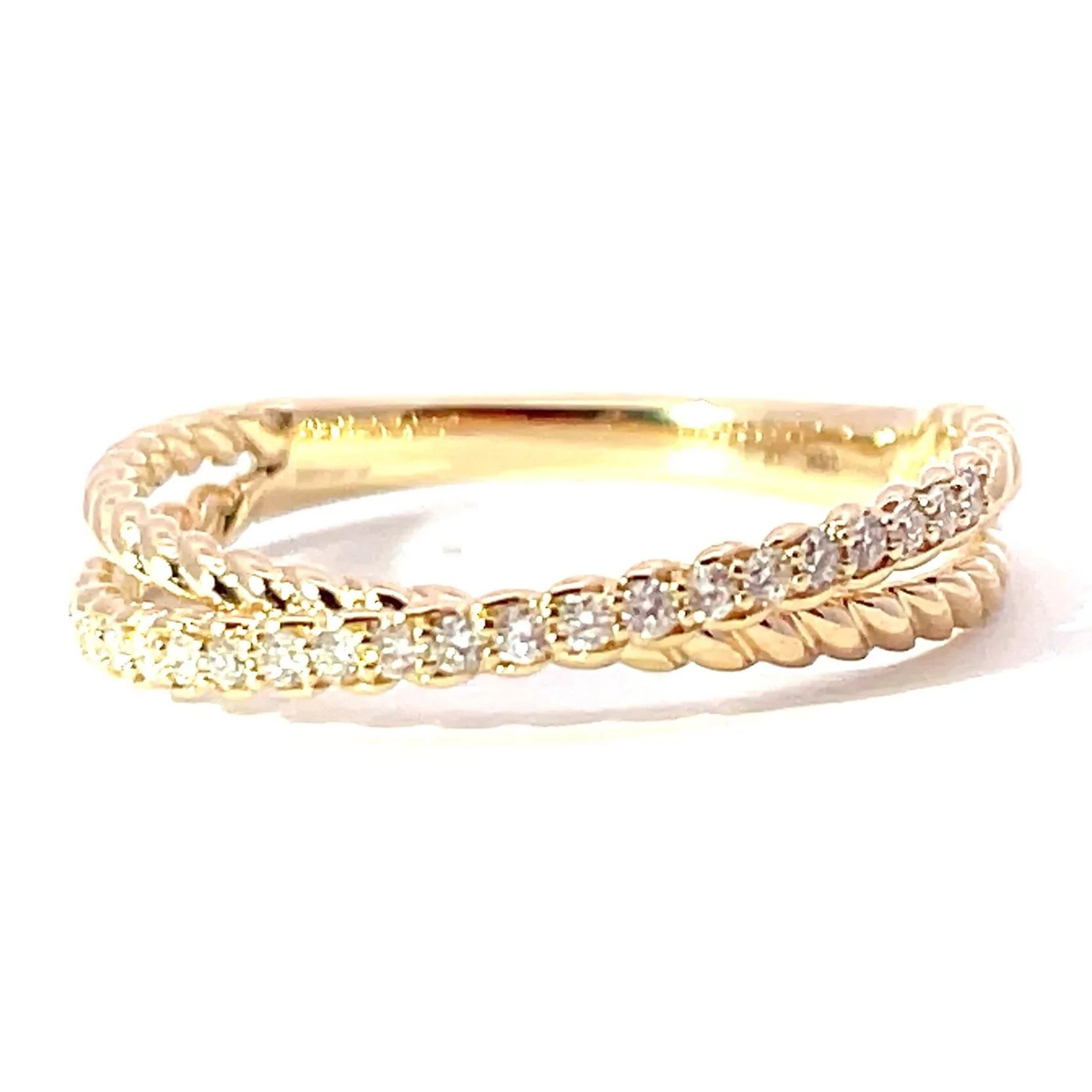 14K Yellow Gold and Diamond Crossover Ring