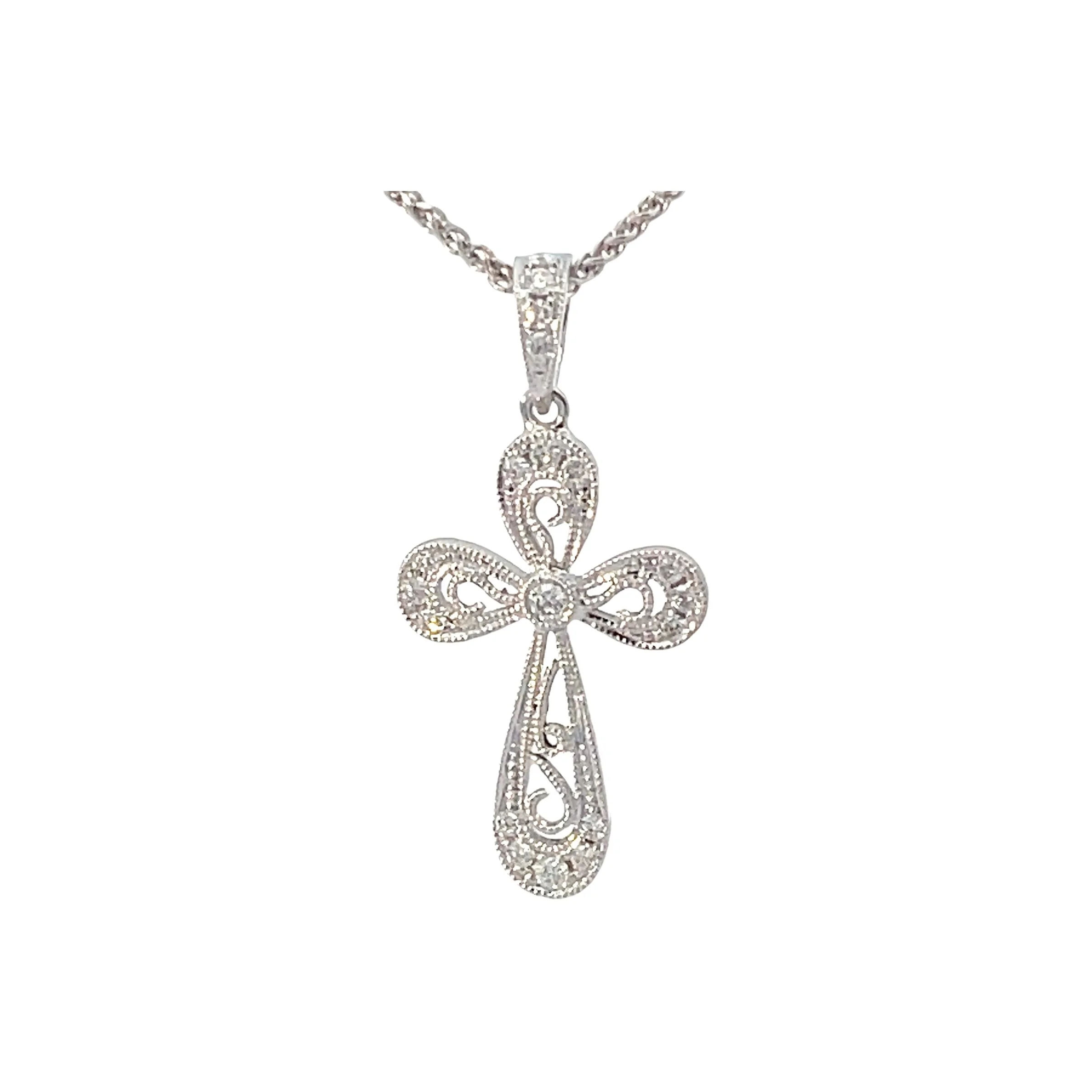 14K White Gold Diamond Cross Pendant