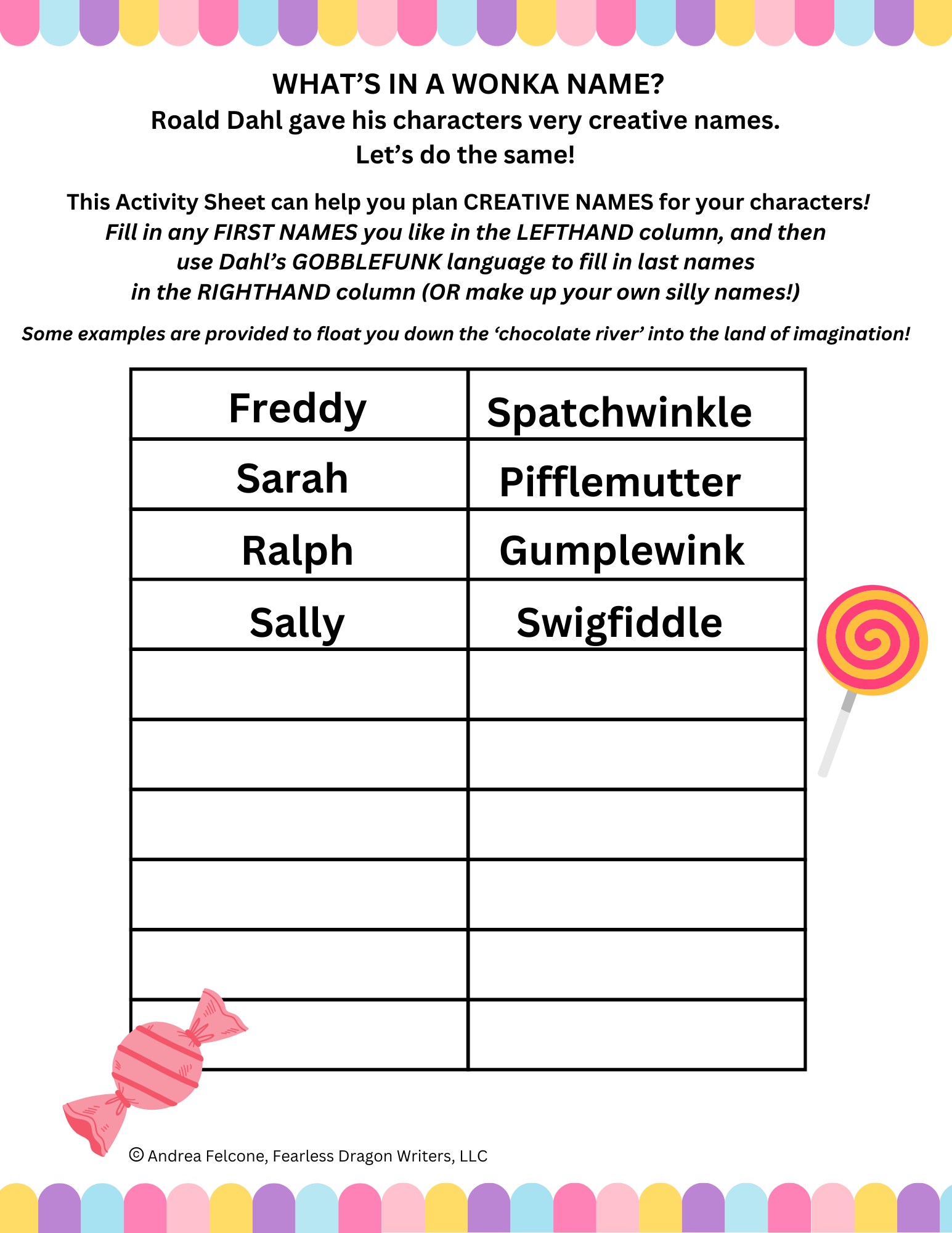 Andrea Felcone's Fearless Dragon Writers' Wonka Candy Activity SheetRD.png