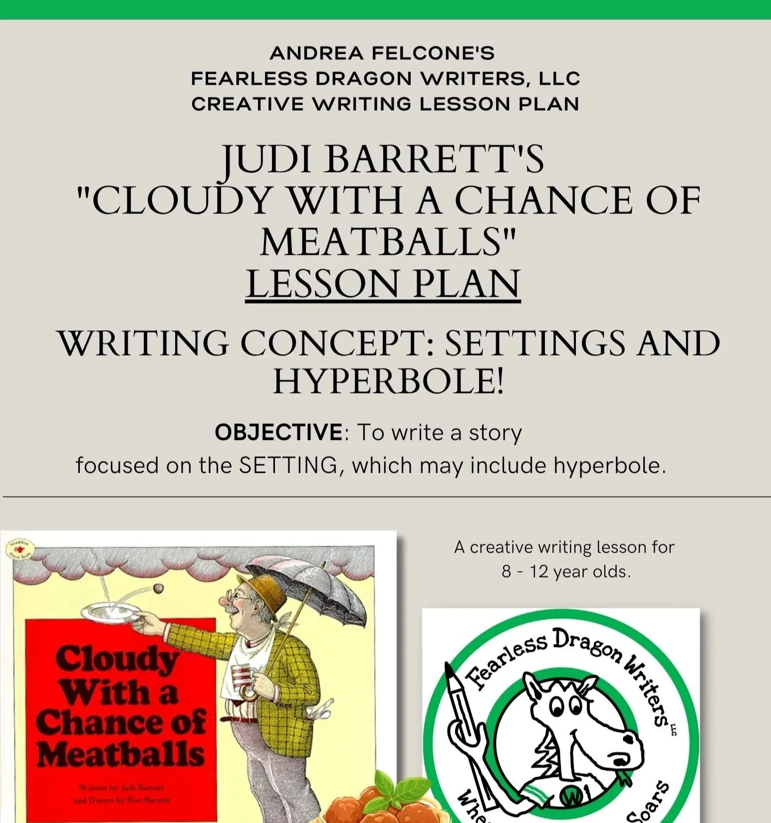 Judi Barrett's "Cloudy with a Chance of Meatballs" -- Settings and Hyperbole Lesson Plan