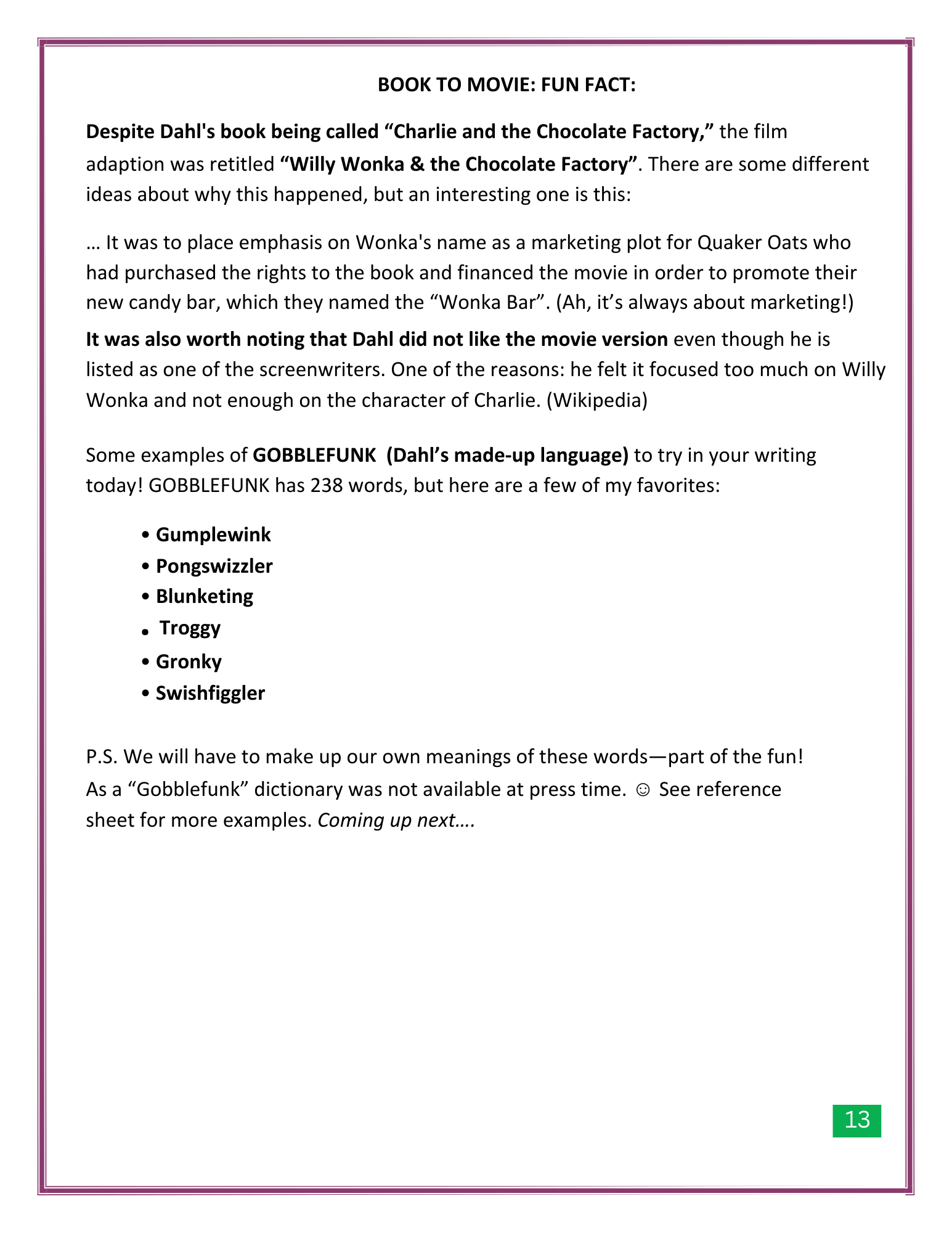 Roald Dahl, Writing Worksheet Page 3 of 4.png