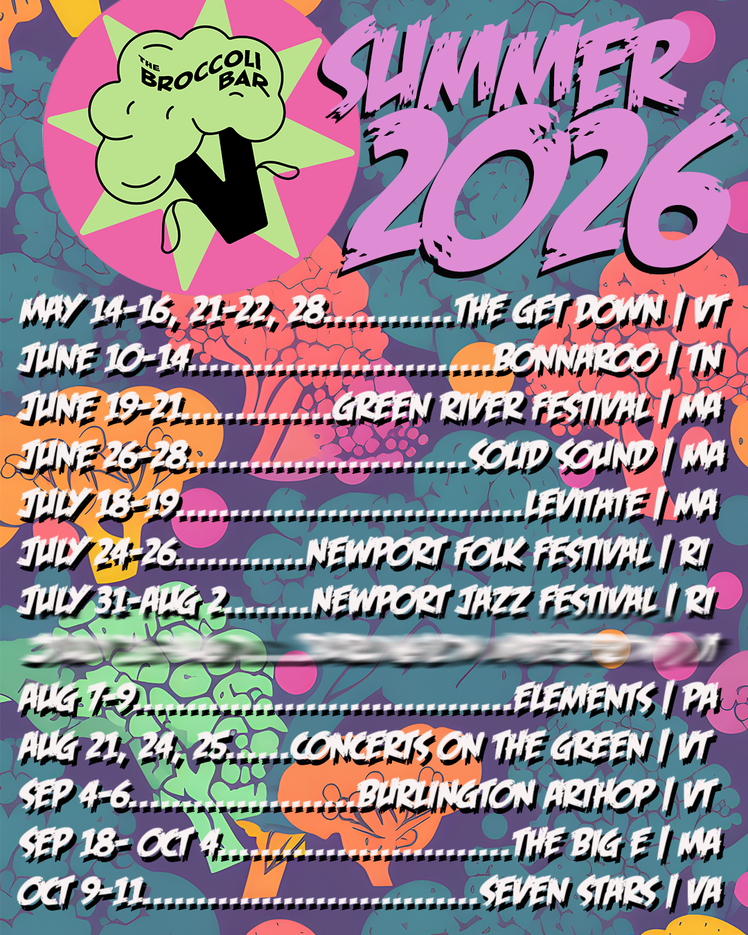 Broccoli Bar Summer Calendar 2026 events