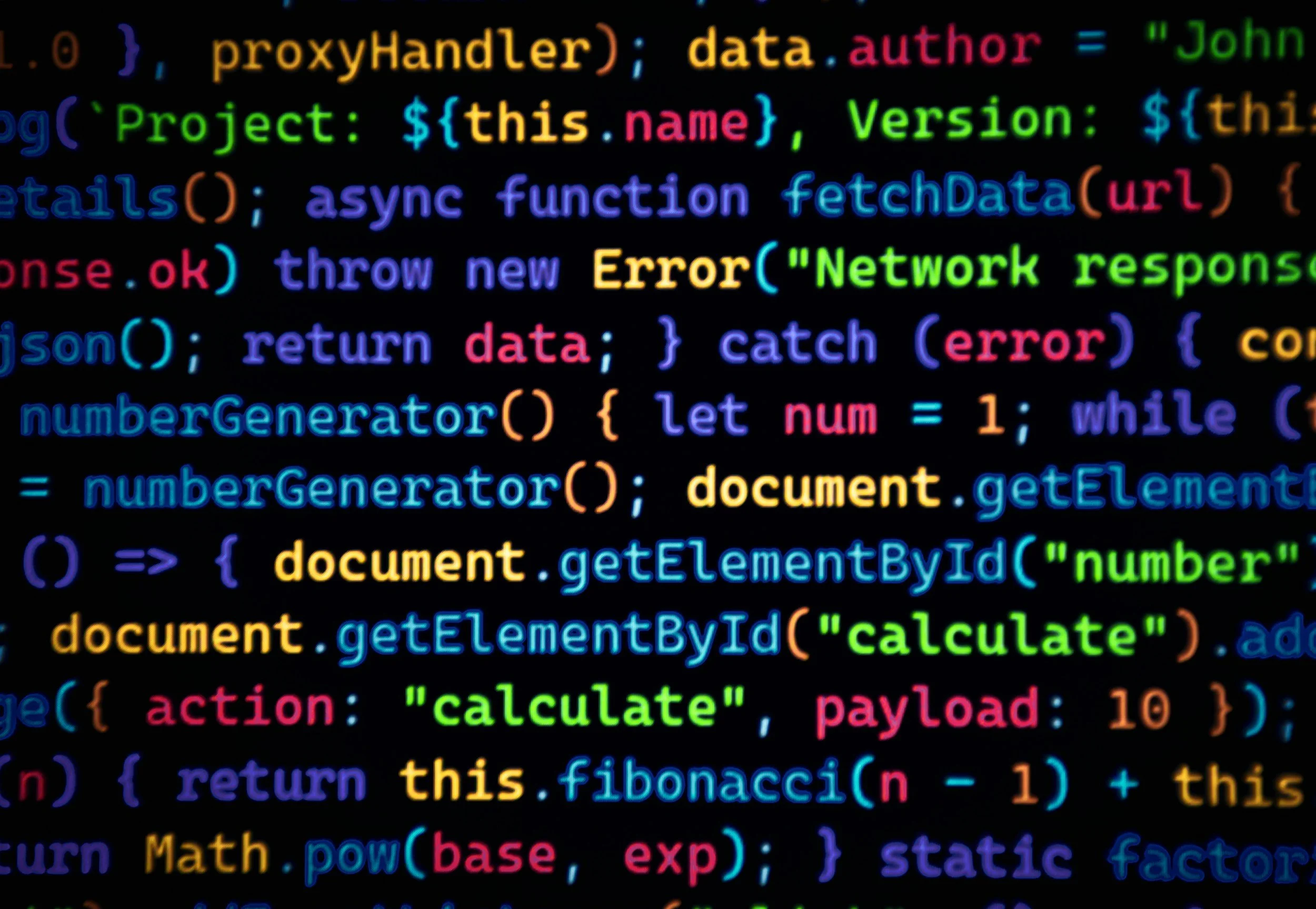Colorful computer programming code snippet with syntax highlighting on a black background.