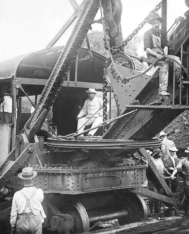 Early 20th-century construction of the Panama Canal under U.S. influence, symbolizing Theodore Roosevelt’s Big Stick Policy and American intervention in Latin America.