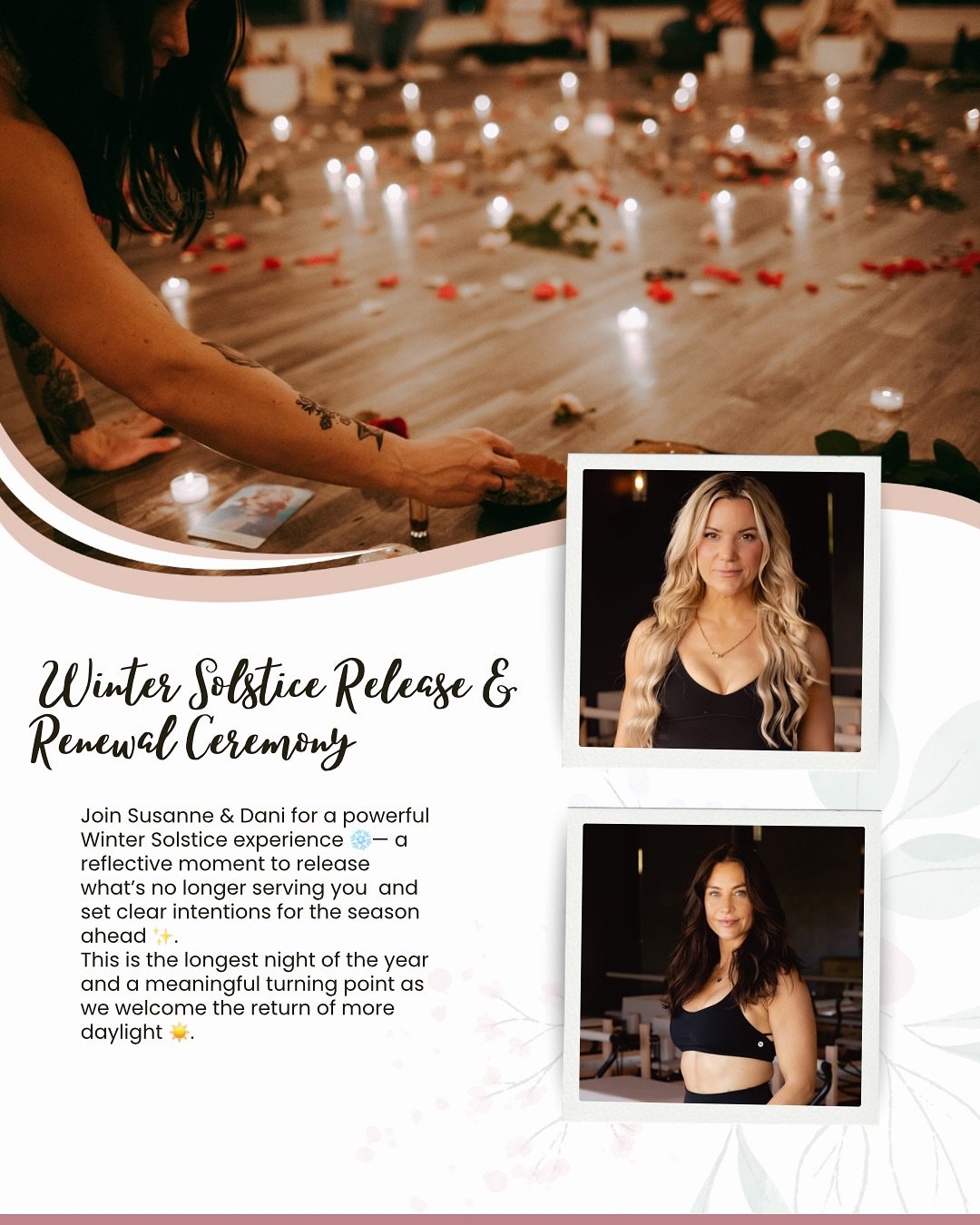 🌑✨ Winter Solstice Release &amp; Renewal Ceremony ✨🌑

Step into the longest night of the year and make space for what no longer serves you. Join Susanne &amp; Dani for a reflective, soulful afternoon of release, intention-setting, and celebration.
