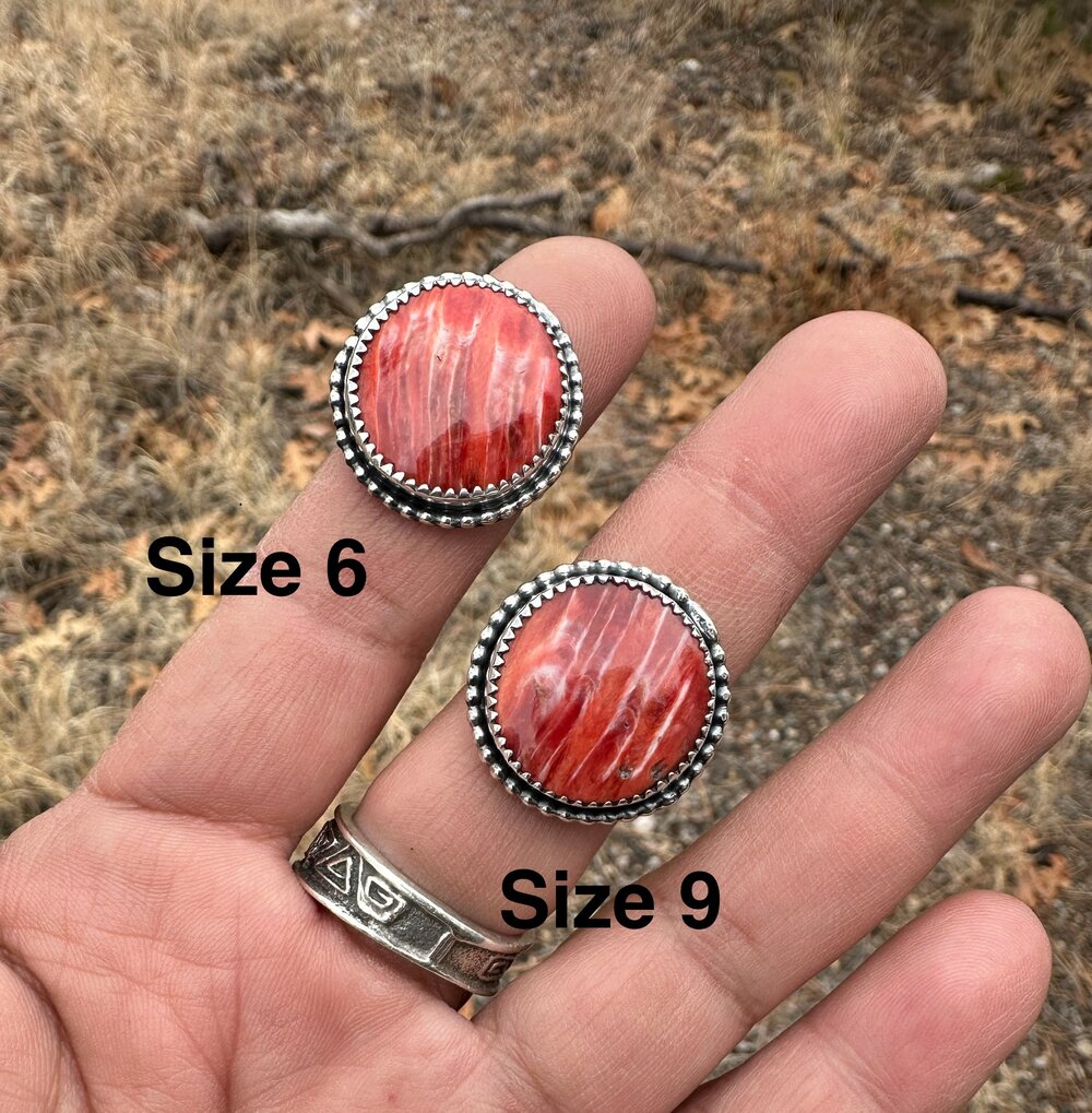 Sterling Silver Ring; Red Spiny Oyster Shell; Navajo Handmade — RBegay Shop  - Handmade Jewelry