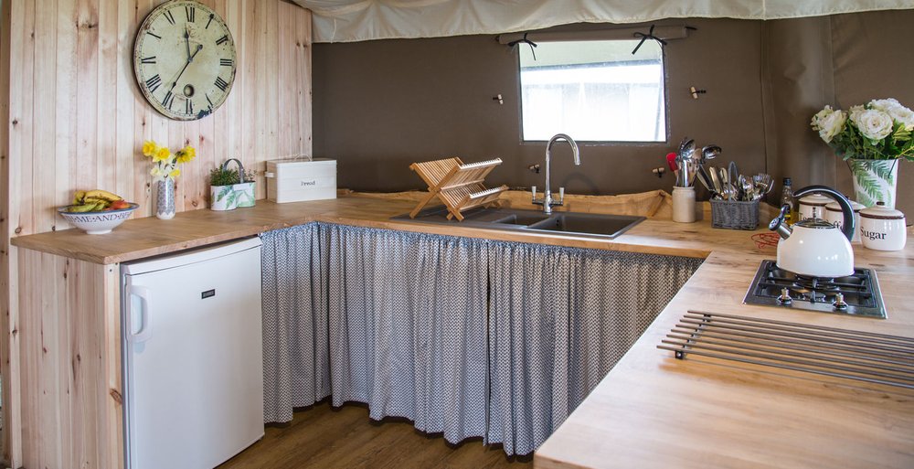 Glamping in Scotland Catchpenny Safari Lodges Fife kitchen.jpg