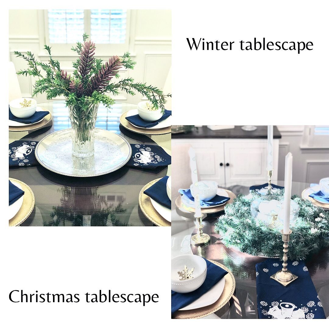 Christmas theme tablescape can easily transition to a winter one.
Here is an example of how simple this transition can be!
It&rsquo;s a subtle, simple way to transition from one season to the next without too much effort!
Happy New Year, everyone!
 ?