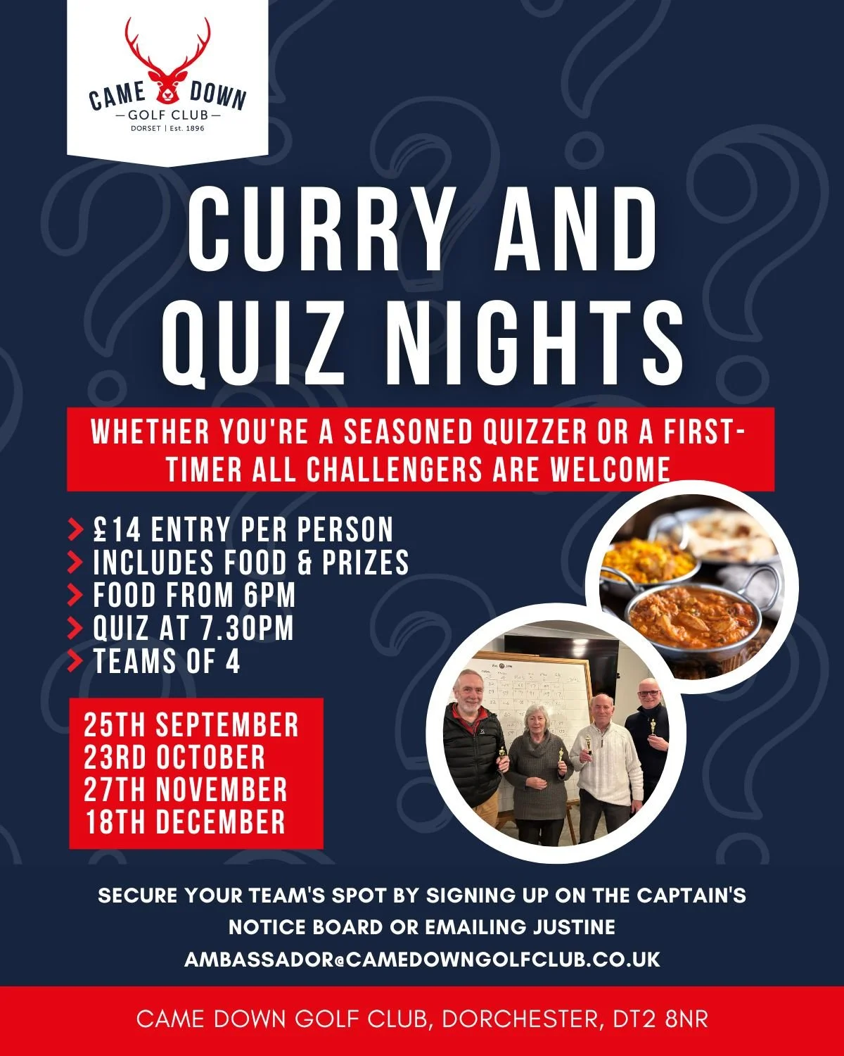 🍛 Quiz &amp; Curry Nights at Came Down 🍛 Gather your team and join us for an evening of delicious food and fun trivia &ndash; everyone&rsquo;s welcome, whether you're a quiz regular or just up for a great night out!

Upcoming Dates:
📆 Wednesday 25