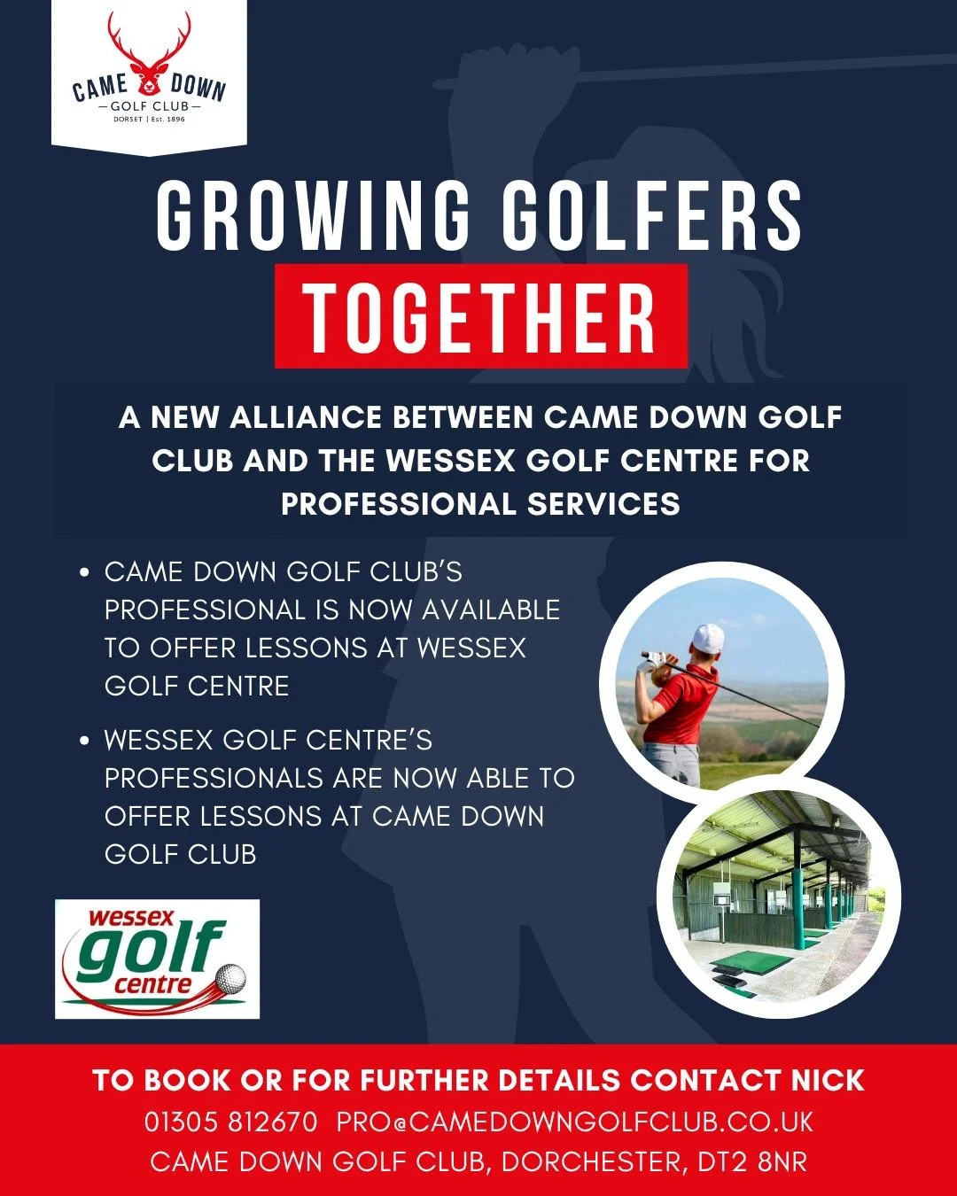 ⛳ GROWING GOLFERS TOGETHER ⛳ We&rsquo;re excited to announce a brand-new alliance between Came Down Golf Club and The Wessex Golf Centre for professional services 🤝

Our professionals will be sharing facilities to enhance lesson opportunities for go