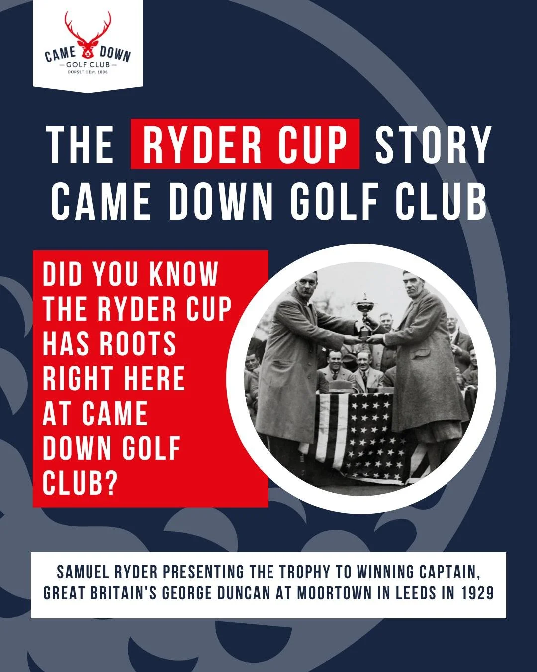 🏆🇬🇧 The Ryder Cup Story &ndash; at Came Down Golf Club 🇺🇸🏆 Did you know the Ryder Cup has roots right here at Came Down Golf Club?

⛳️ The Spark: Club member Samuel Ryder often played alongside our professional, Ernest Whitcombe. During one rou