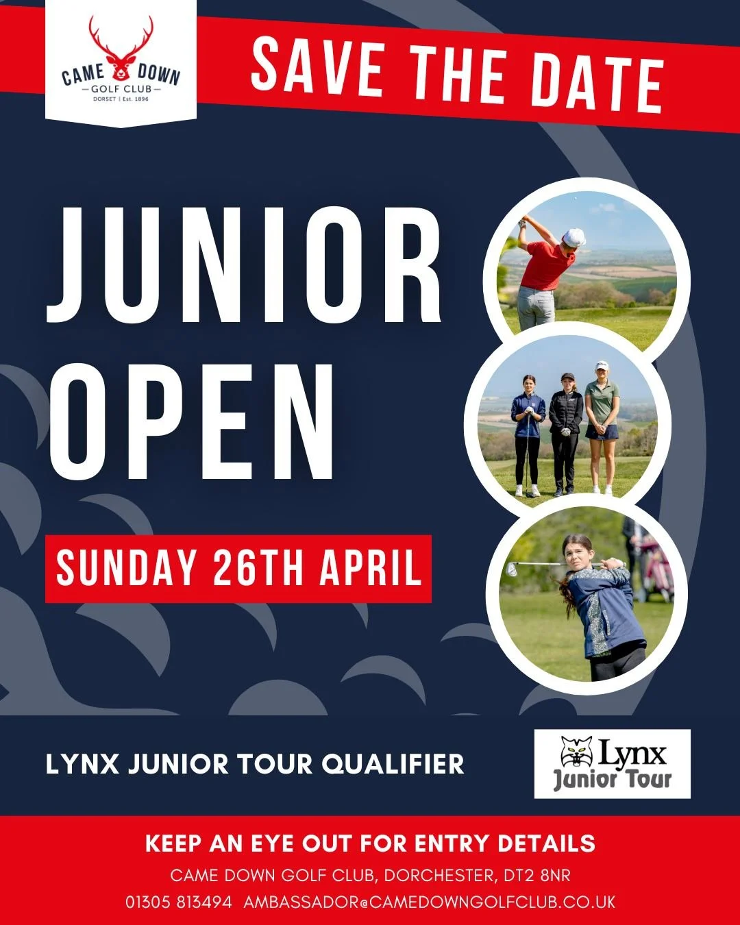 📅 Save the Date 📅 Came Down Golf Club&rsquo;s Junior Open &ndash; Sunday 26th April 2026. We&rsquo;re excited to announce that next year&rsquo;s event will once again be a LYNX Junior Tour Qualifier 🏆

📍 Mark your calendars and keep an eye out fo