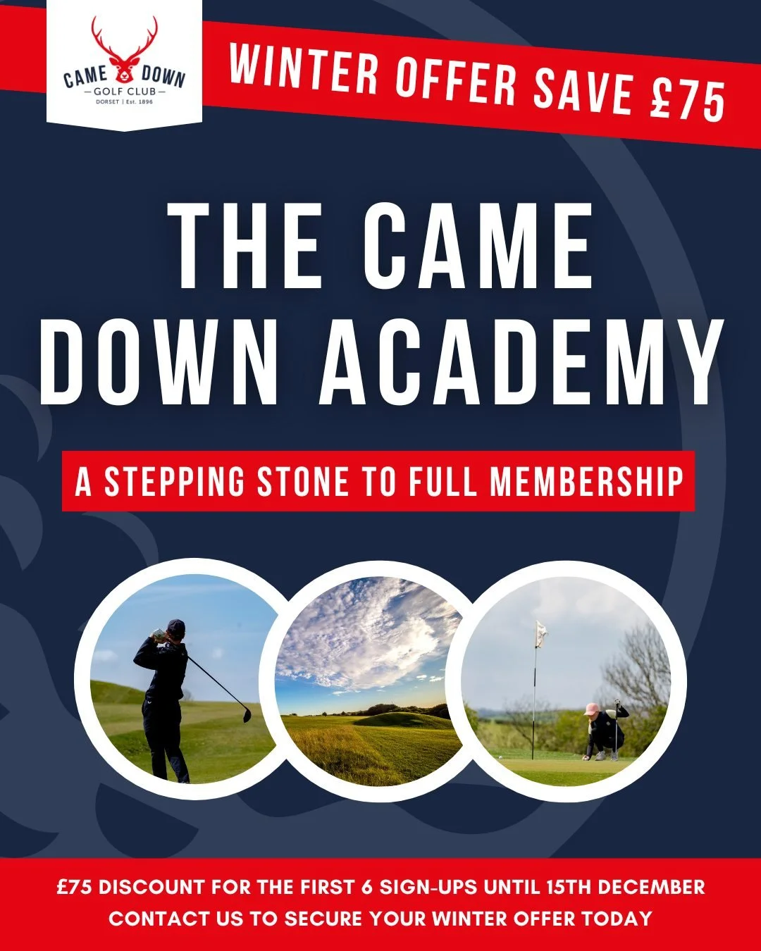 ❄️🏌️ WINTER OFFER &ndash; SAVE &pound;75 🏌️❄️ Give the gift of golf (or treat yourself!) with our Came Down Academy Membership, now with a &pound;75 discount for the first 6 sign-ups until 15th December.

Perfect for anyone who&rsquo;s shown an int
