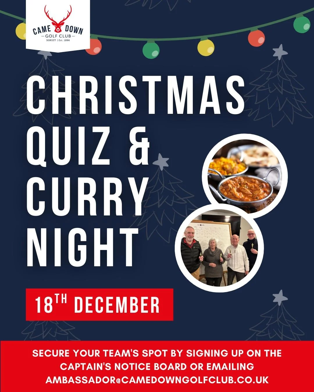 ✨🎄 Christmas Quiz &amp; Curry Night 🎄✨ Don&rsquo;t forget - our last Curry &amp; Quiz of the year takes place on Thursday 18th December.

💷 &pound;2 per person (includes prizes)
🍛 Chef&rsquo;s Curry: &pound;12 per head (vegetarian option availabl