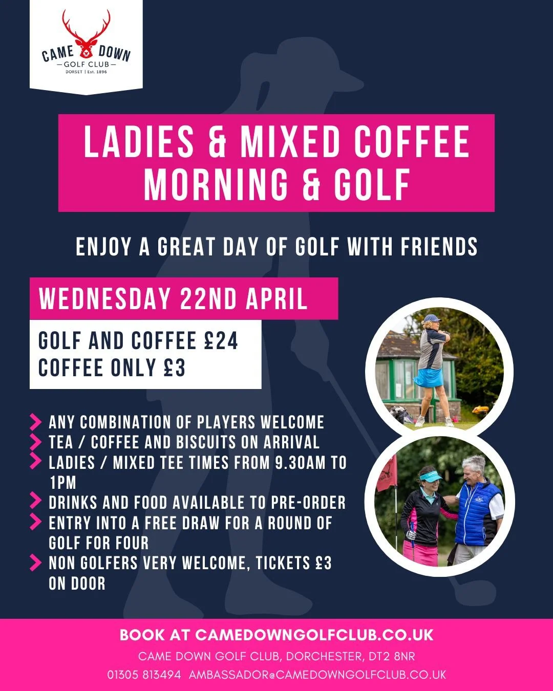 ⛳ Ladies &amp; Mixed Charity Coffee Morning &amp; Golf ⛳
Enjoy a fabulous day of golf with friends!

🗓 Wednesday 22nd April 2026
💷 Golf &amp; Coffee: &pound;24
☕ Coffee only: &pound;3

✔️ Any combination of players welcome
✔️ Tea, coffee &amp; bisc