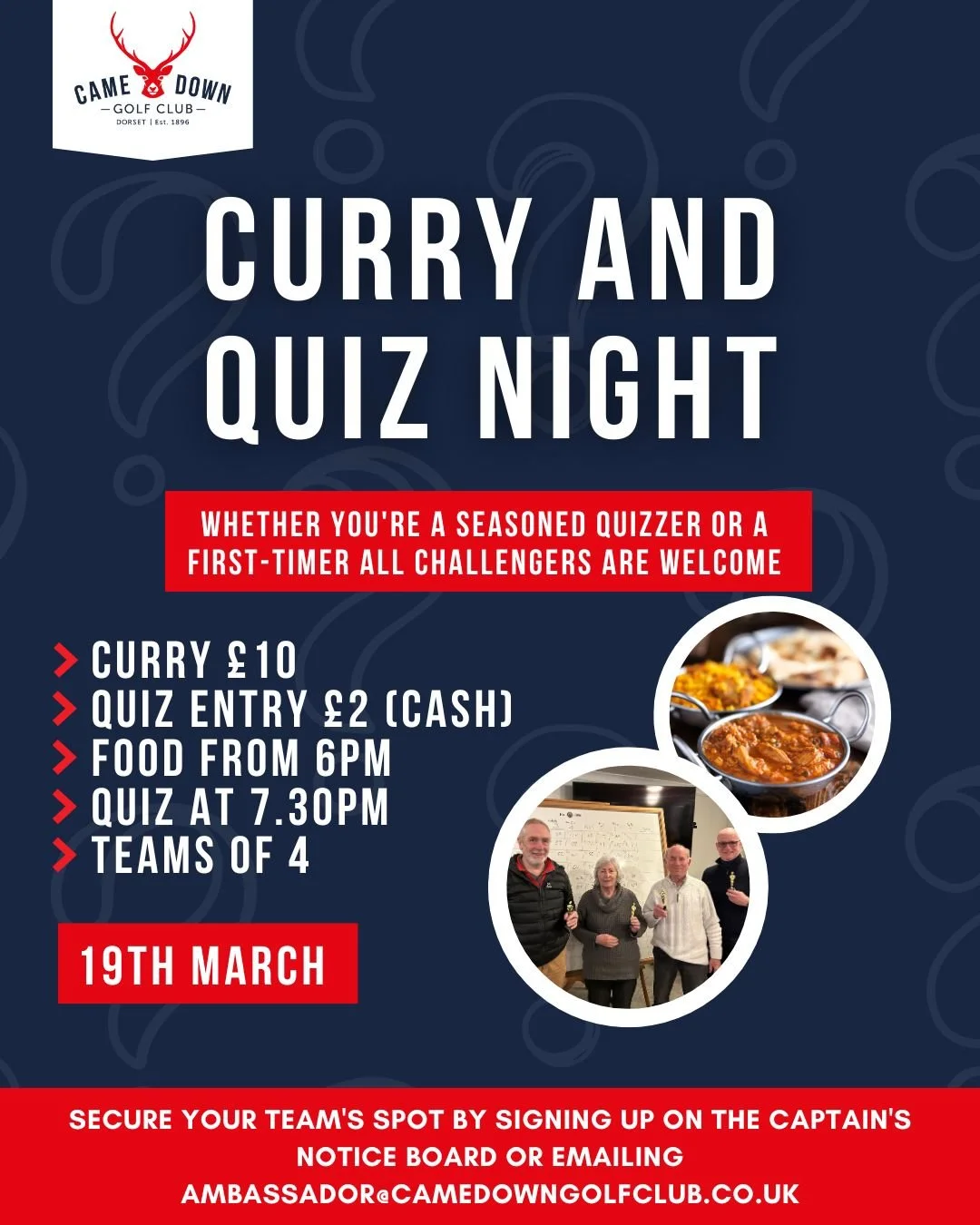 🍛🧠 Curry &amp; Quiz Night 🧠🍛 A reminder that our next Curry &amp; Quiz Night takes place on Thursday 19th March.

💷 &pound;2 per person quiz entry
🍛 &pound;10 per person for the curry

Whether you're a seasoned quiz champion or giving it a go f