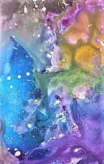 Splash.  Glazed watercolour on prepared canvas.