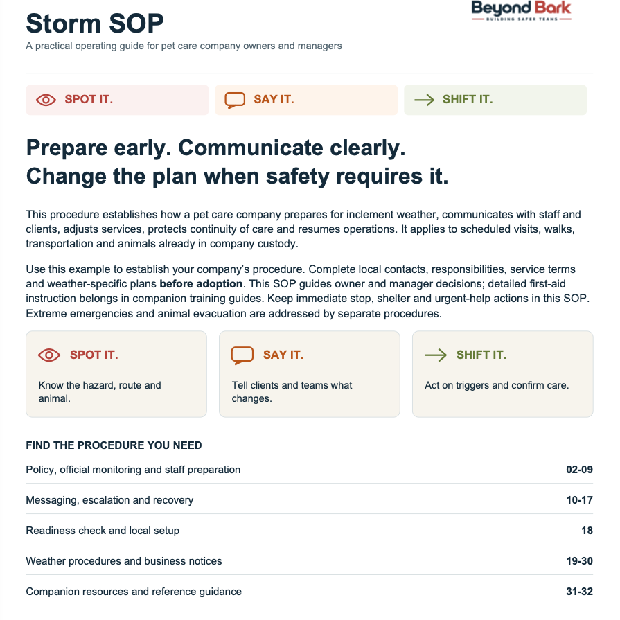 General Storm SOP for Pet Care Businesses
