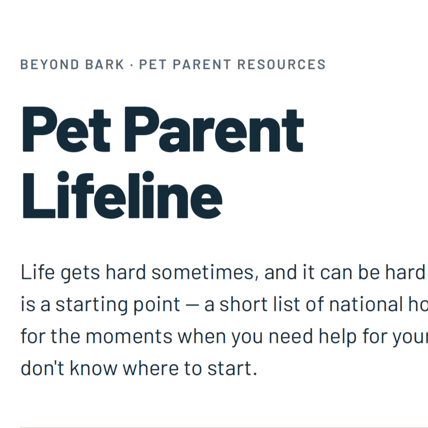 Pet Parent Hotline Resources and lifeline - Cover of the Pet Parent Lifeline, a free directory of national hotlines and programs for pet owners