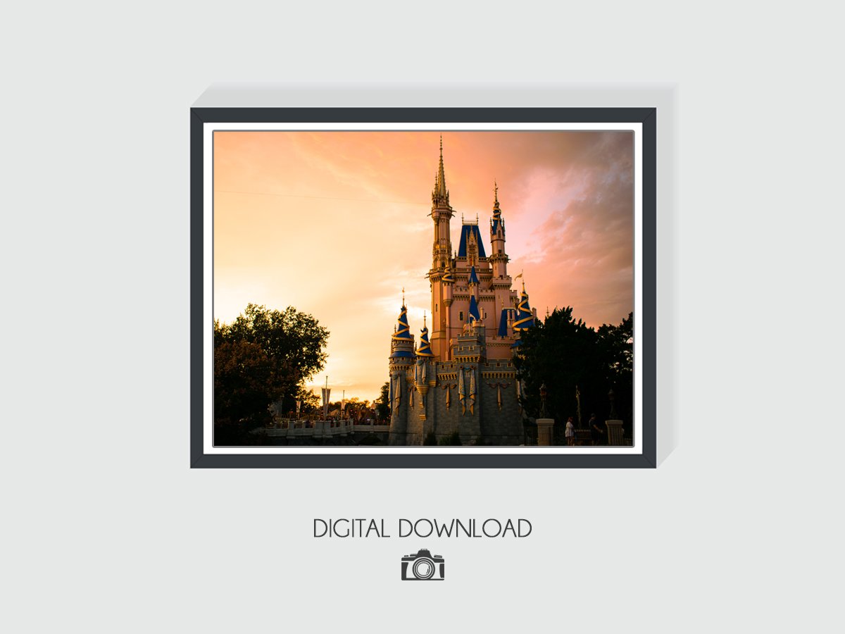 Disney Magic Kingdom Sunset, Walt Disney World Photography, Digital Print, Digital Download, Digital Product
