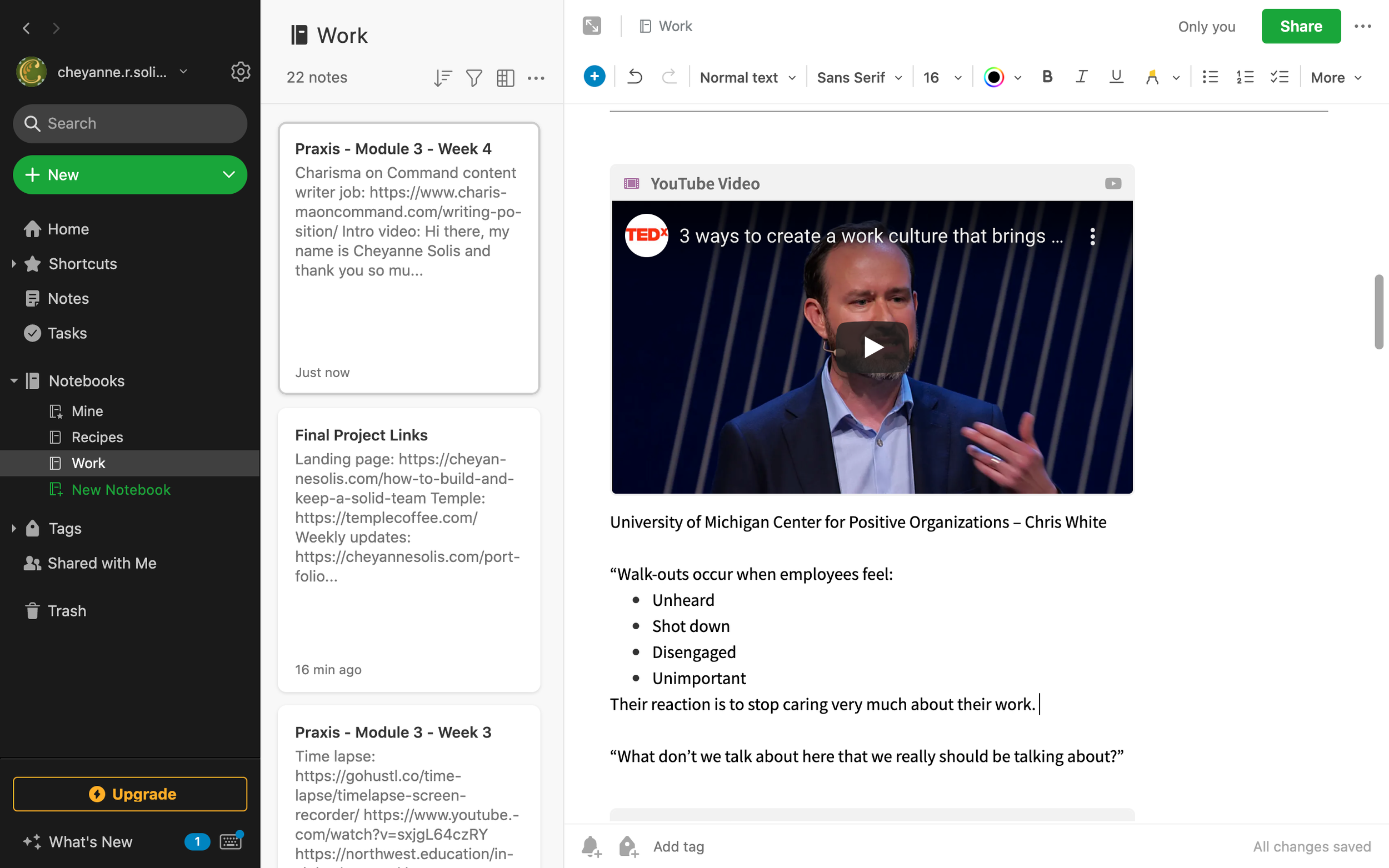  Screenshot of using Evernote to capture research. 